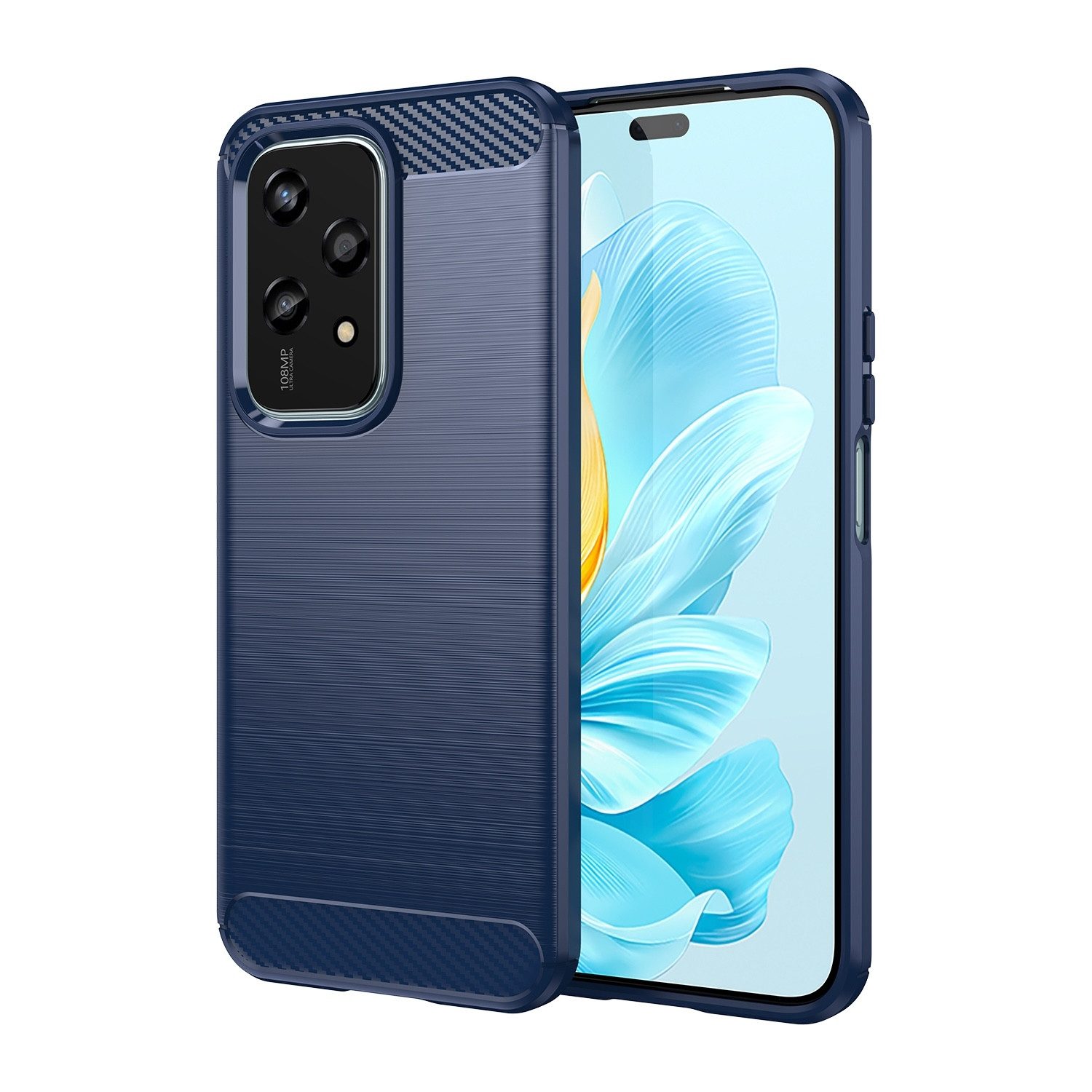 Wigento Handyhülle Für Honor 200 Lite Schock Carbon Textur TPU Handy Hülle Case Blau, Carbon Textur Schutzhülle Smart Case Cover