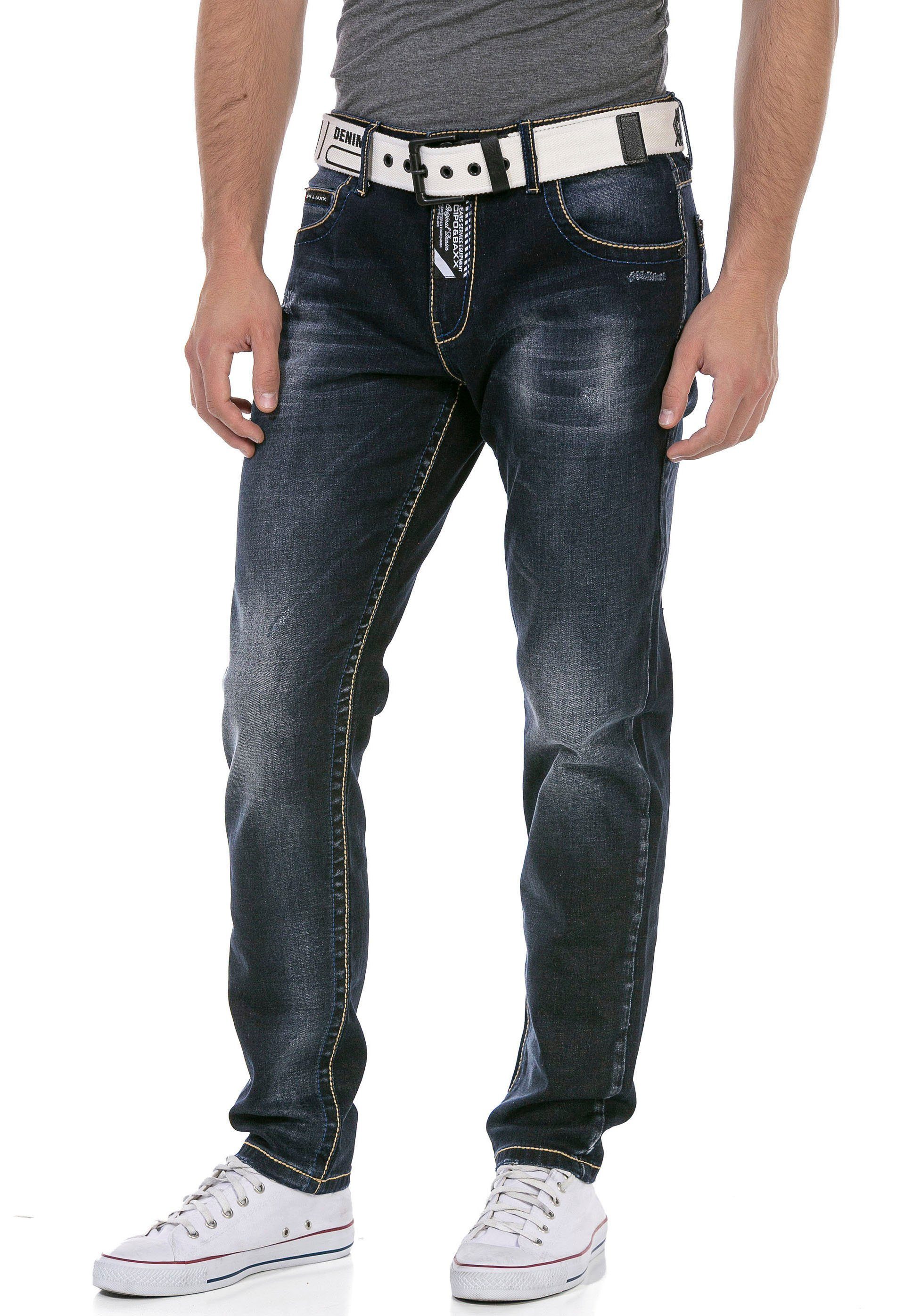 Baxx Cipo darkblue markanter Regular-fit-Jeans & Waschung mit