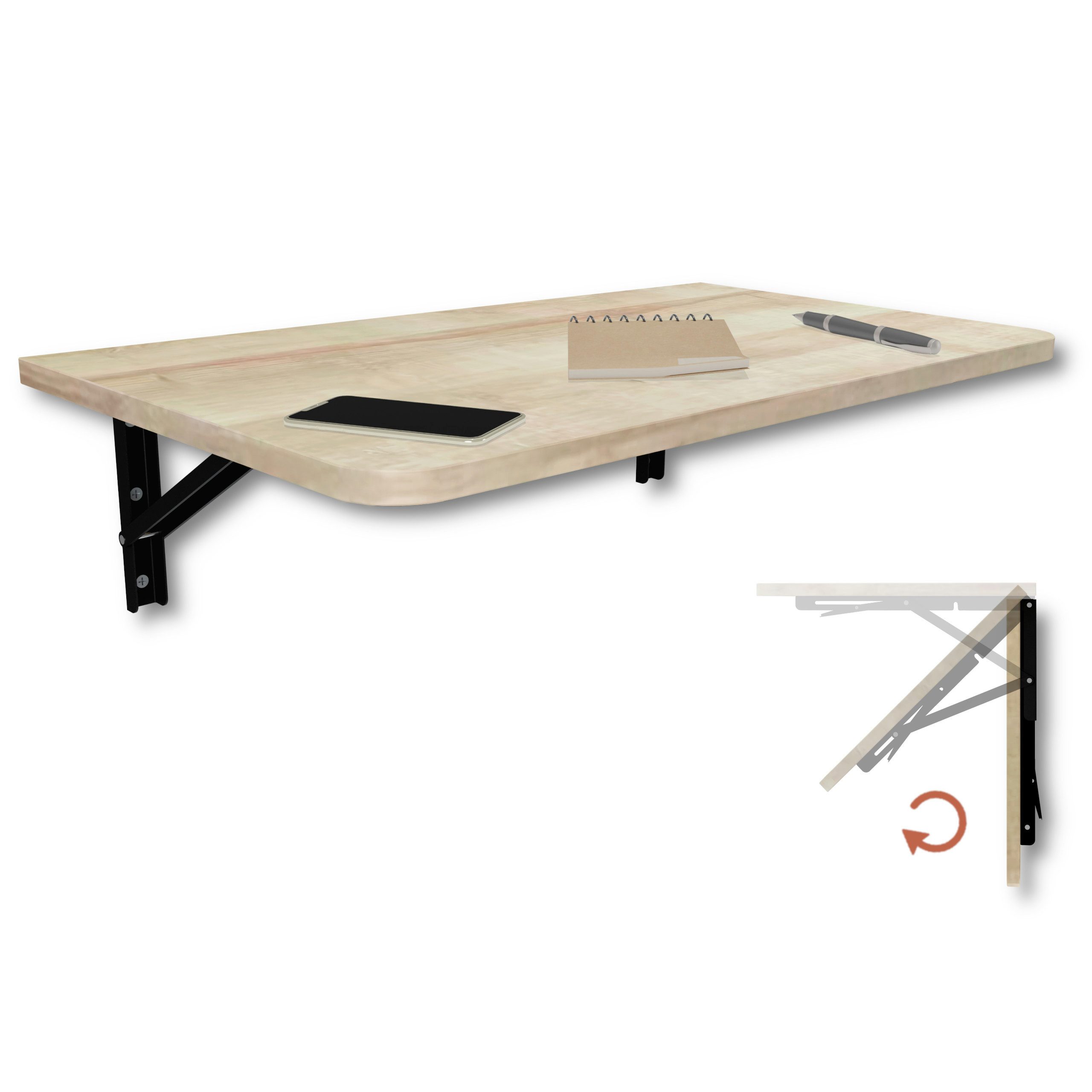 KDR Produktgestaltung Klapptisch Wandklapptisch Esstisch Küchentisch Schreibtisch Wand Tisch, 70x40 cm in Eiche