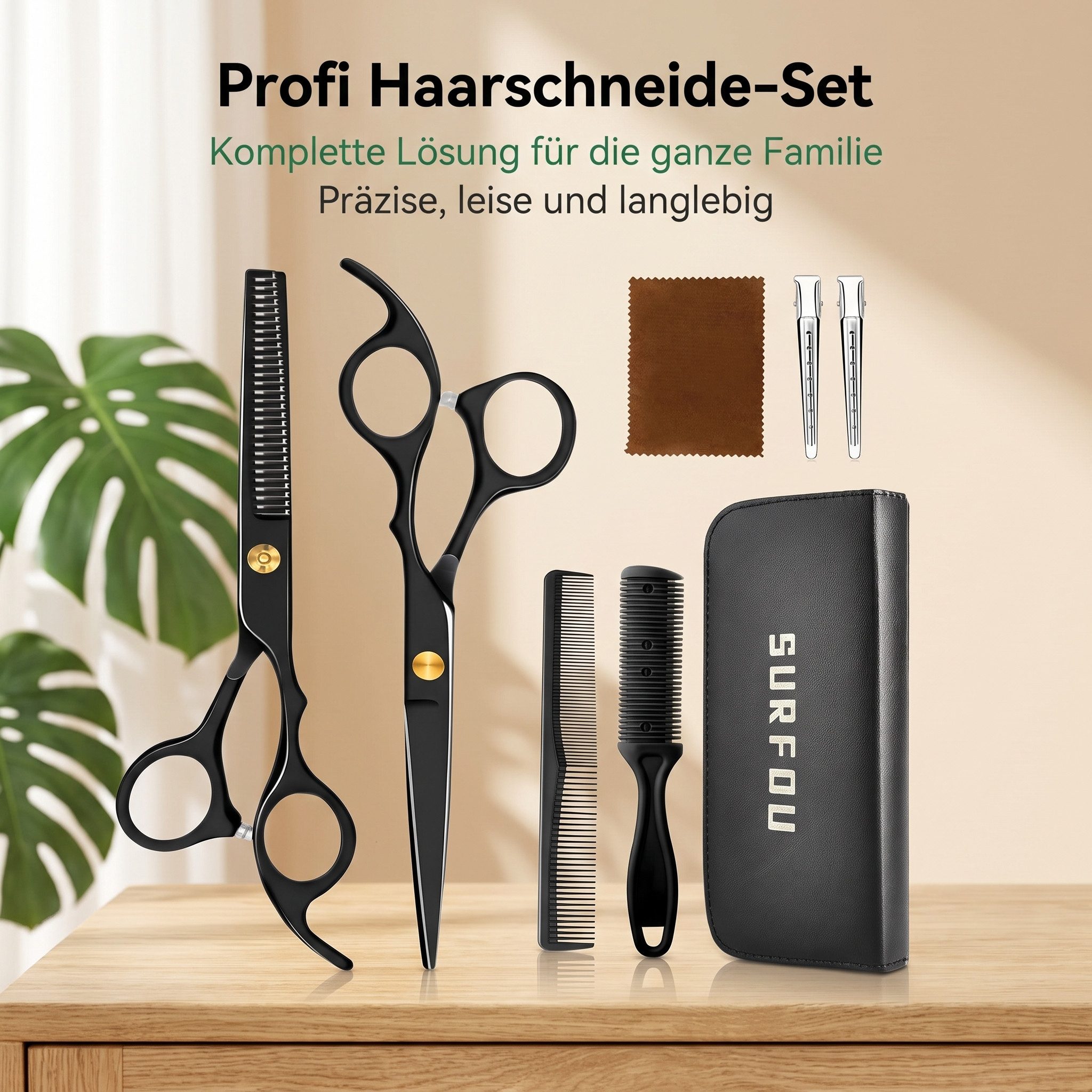 AIMAX Haarschere Friseurscheren Set 6,7 Zoll aus Edelstahl mit Kamm und Etui, Profi Haarschneideset