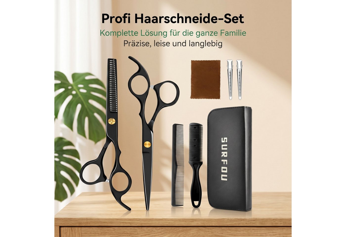 AIMAX Haarschere Friseurscheren Set 6,7 Zoll aus Edelstahl mit Kamm und Etui, Profi Haarschneideset