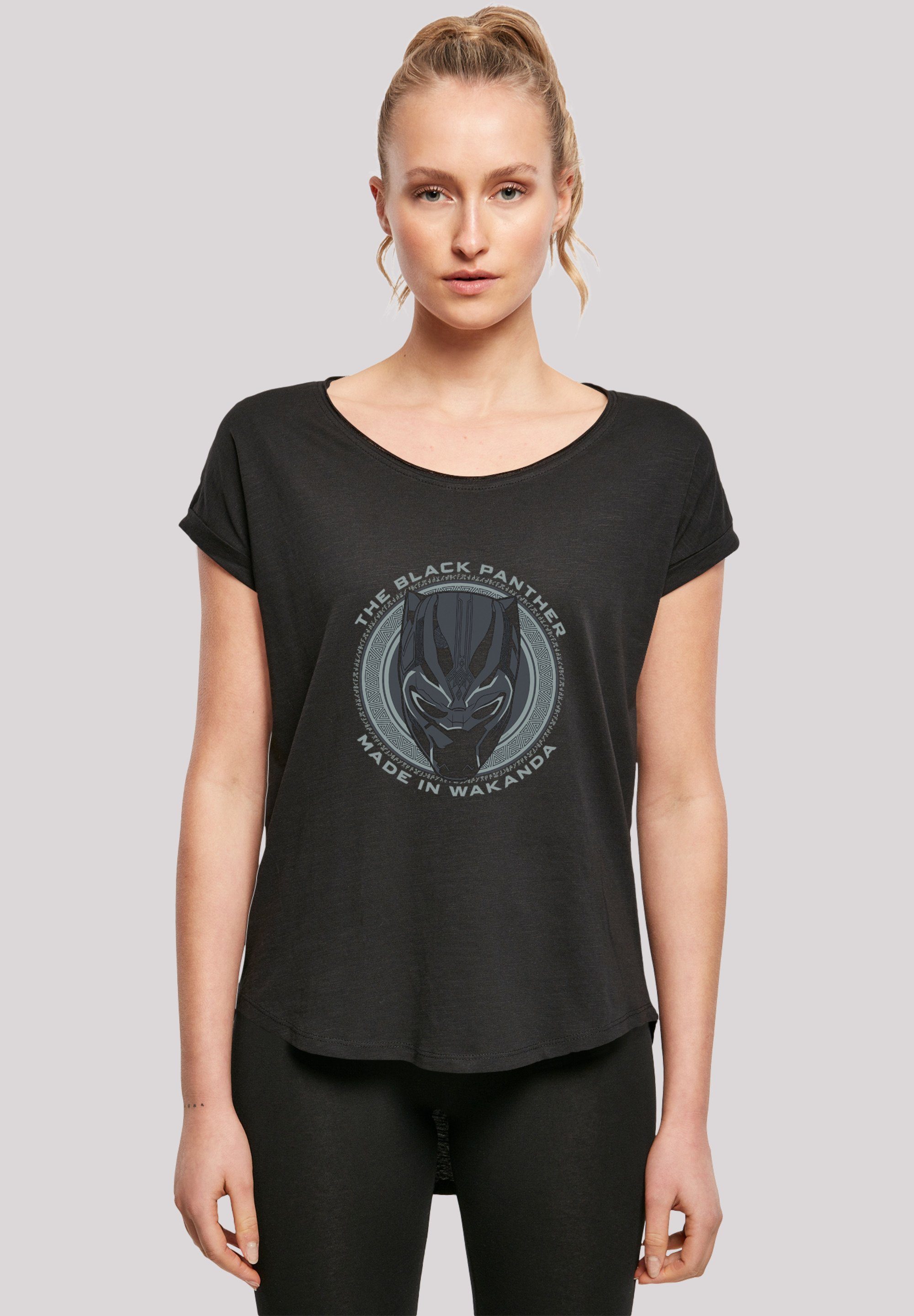 Hinten extra geschnittenes in Black Print, Made lang T-Shirt Panther Marvel F4NT4STIC Damen Wakanda T-Shirt