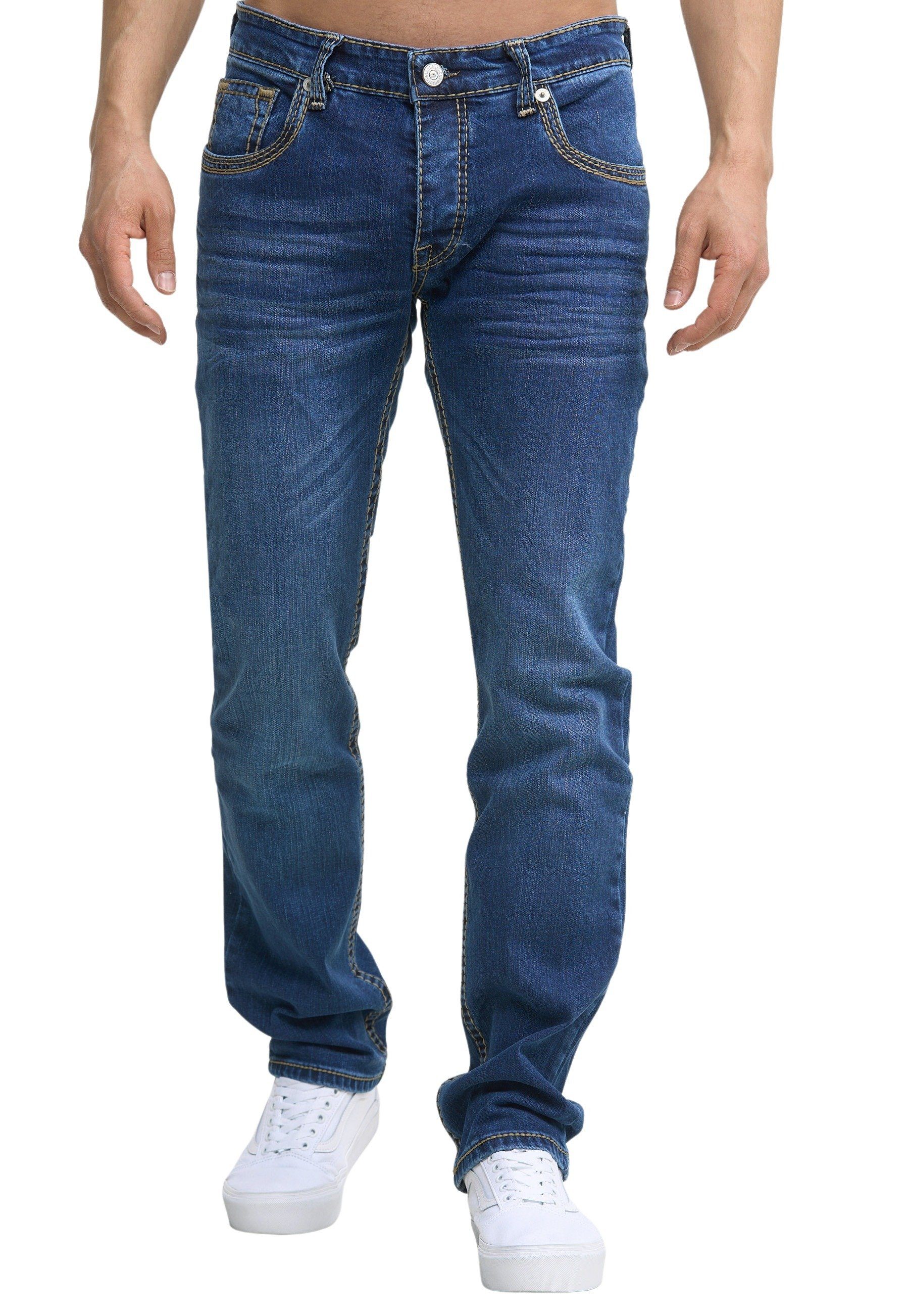 Code47 Regular-fit-Jeans Code47 Herren Jeans Hose Regular Fit Männer Bootcut Denim Five Pocket 905 medium blue