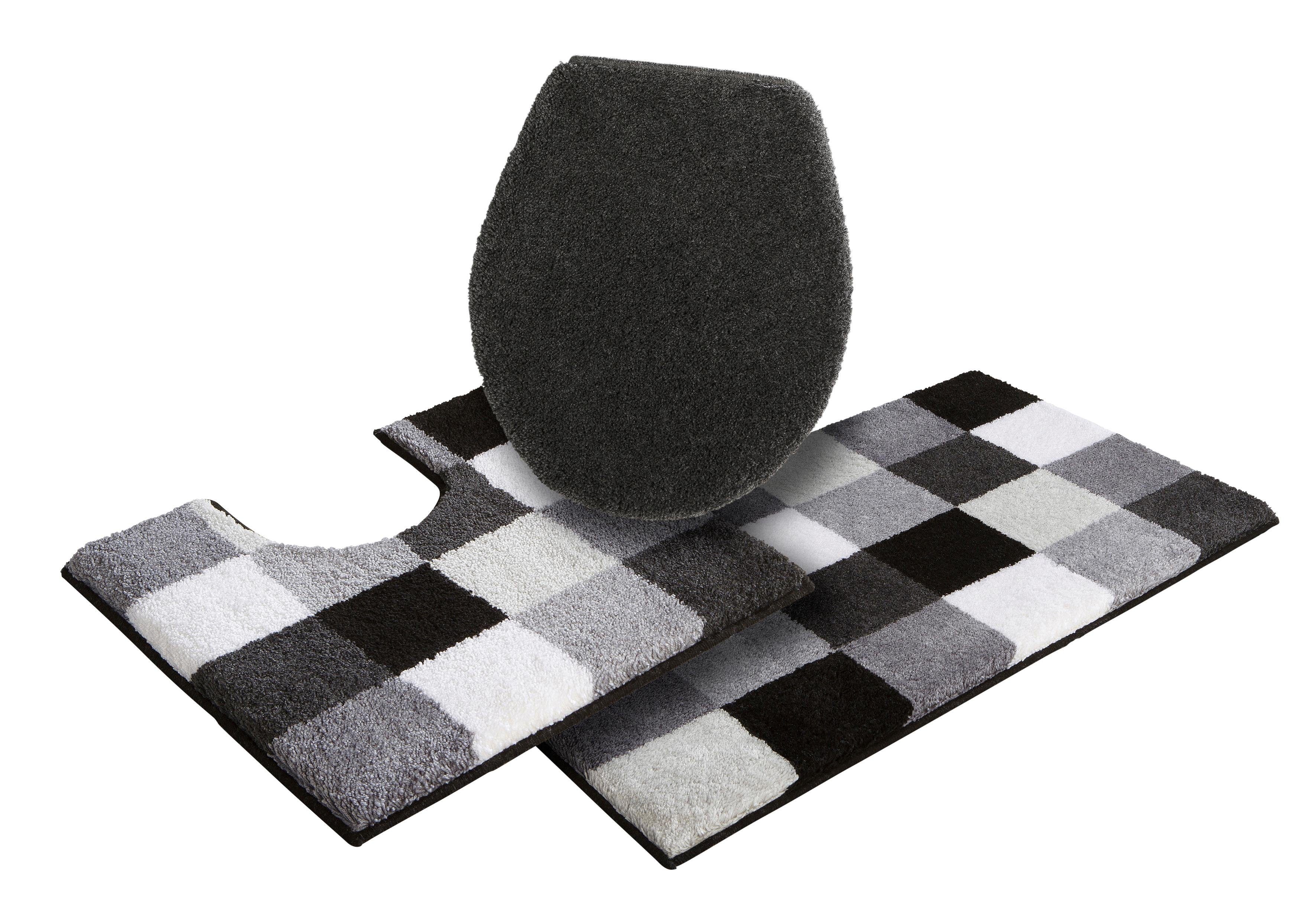 Grund Badematte Mosaik, Badvorleger, Badezimmer Teppich, sehr weich, Höhe 20 mm, rutschhemmend beschichtet, fußbodenheizungsgeeignet, Kunstfaser, rechteckig, 3-tlg. Stand-WC Set, angenehm weich, auch als 3 teiliges Set erhältlich, Made in Europe