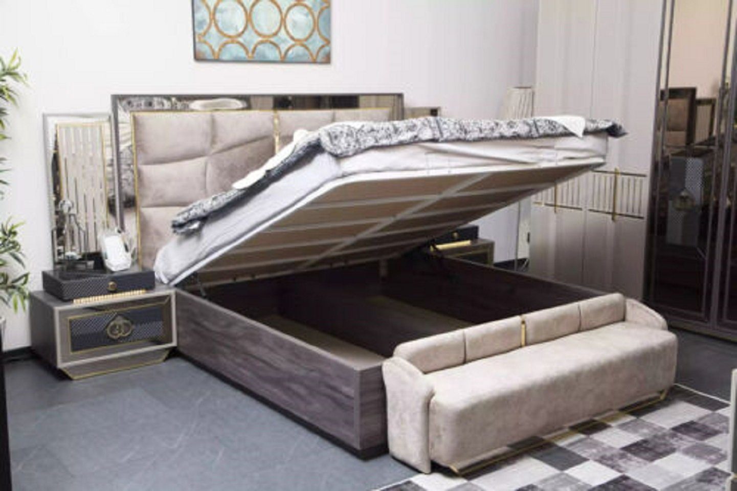 Schlafzimmer-Set JVmoebel Modern Luxus Schlafzimmer (3-St., Garnitur 3tlg Neu, Bett in 2x Nachttische + Europa Set Made Bett Nachttische), 2x