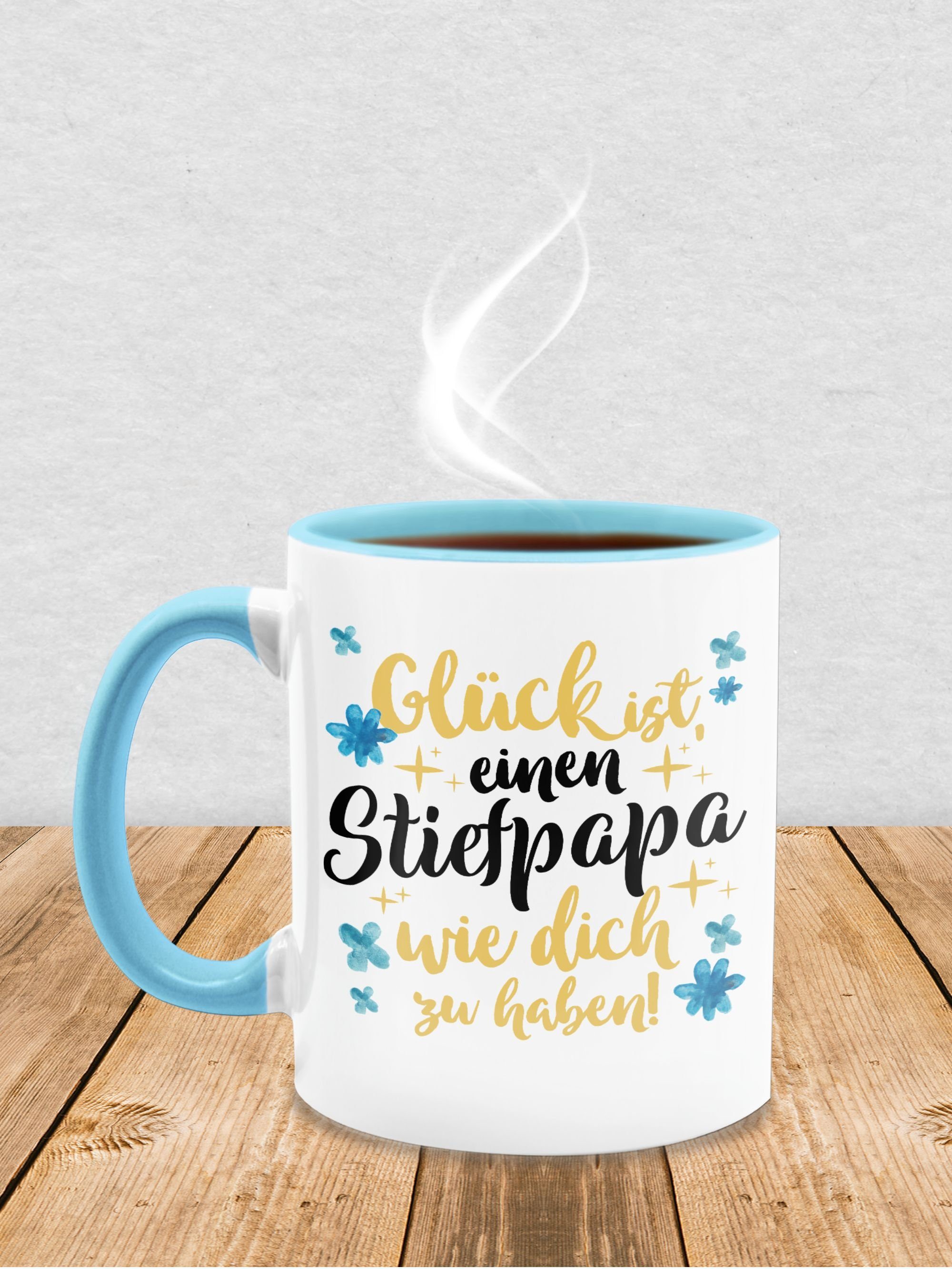 Shirtracer 2 Glück I Stiefpapa Tasse Vatertag haben zu Kaffeetasse Hellblau wie einen ist, dich Geschenk Bonuspapa, Keramik,