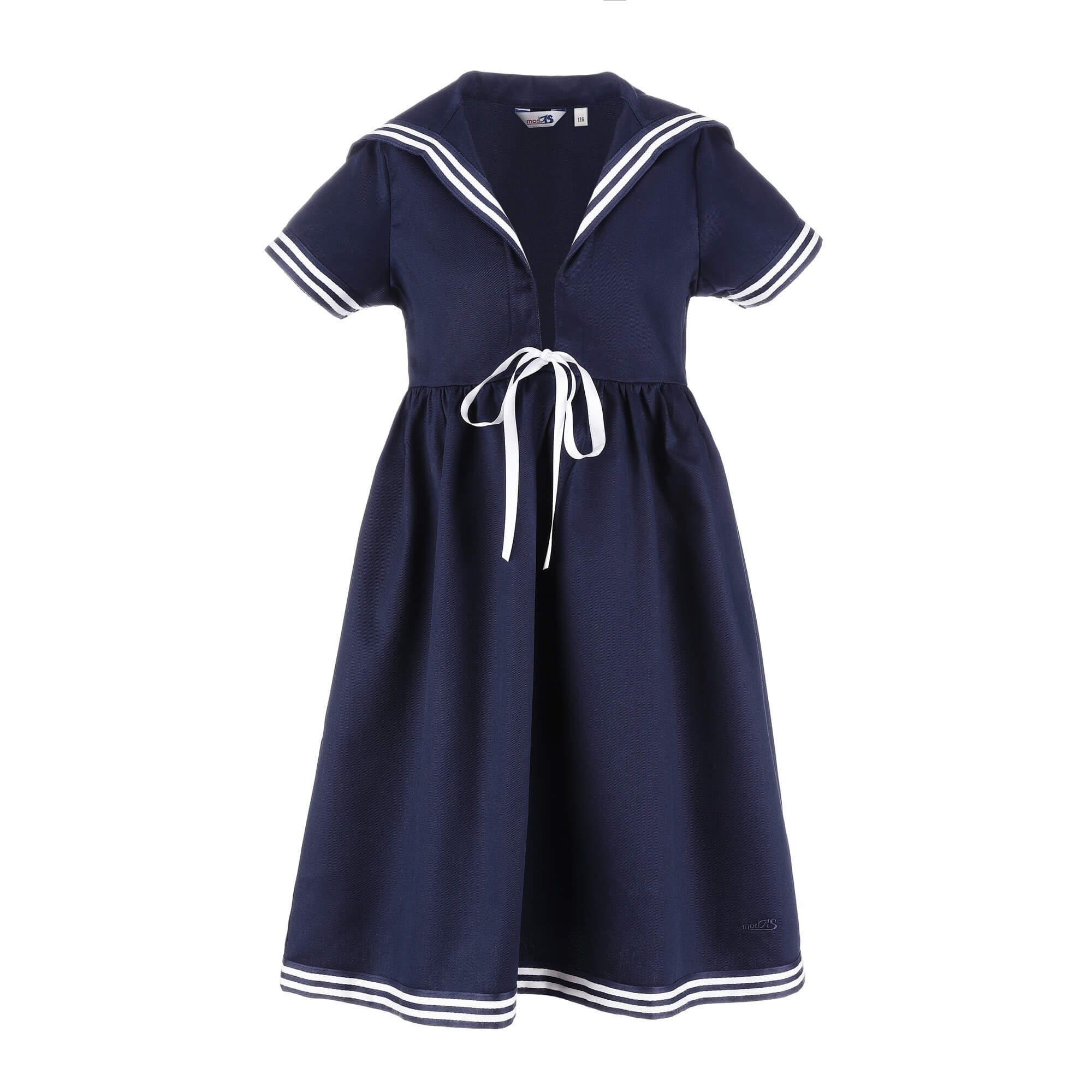 modAS Sommerkleid 1127 Kinder Matrosenkleid 1/2-Arm - Maritimes Kurzarmkleid Großer Kragen