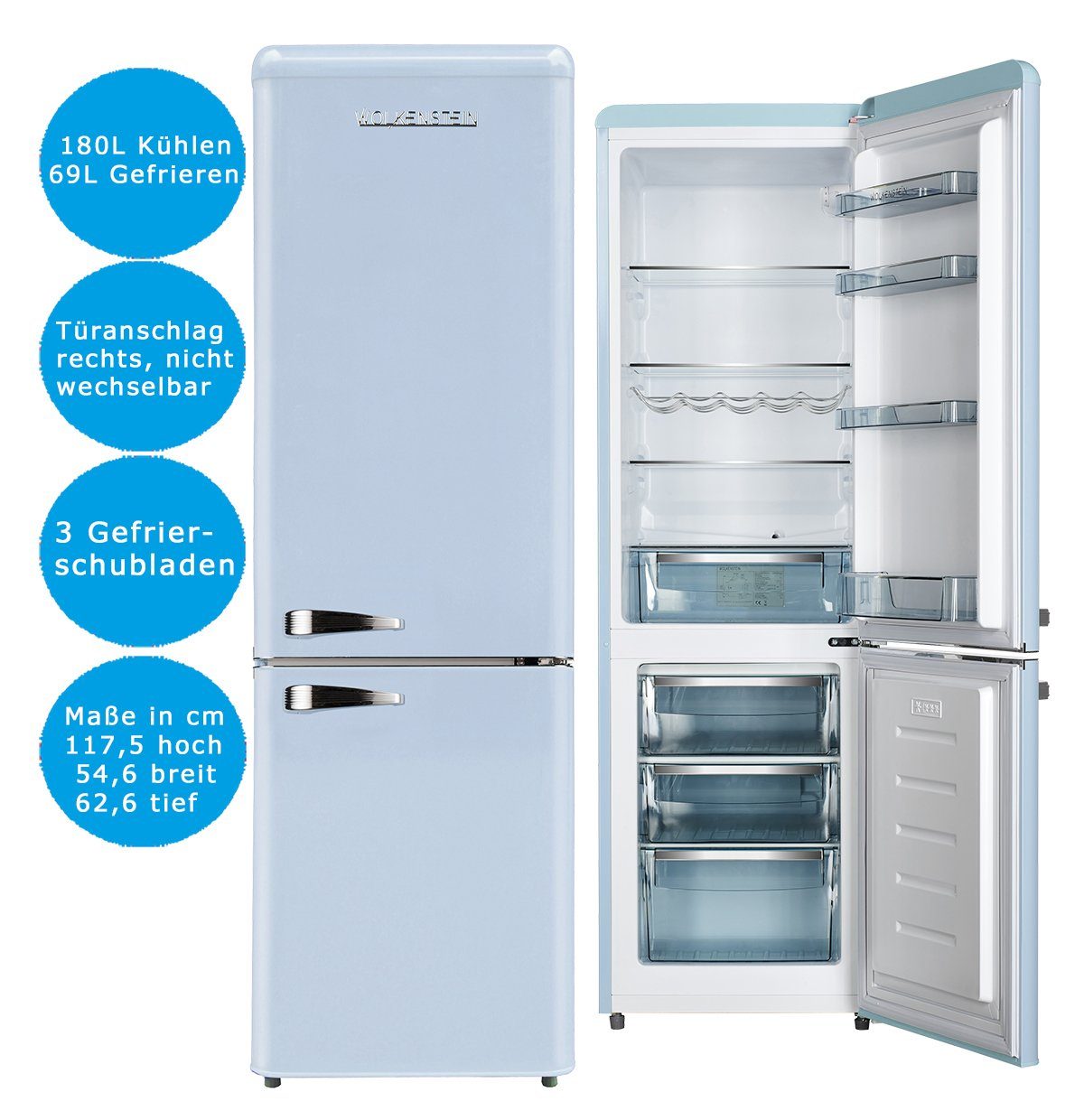 Wolkenstein Kühl-/Gefrierkombination KG250.4RT LB, 177,5 cm hoch, 54,6 cm breit