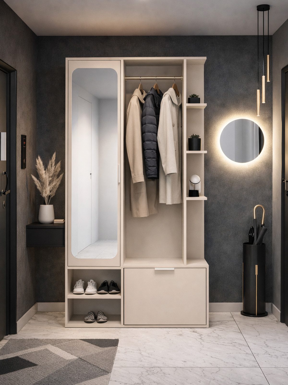 Compleo Garderobenschrank mit Spiegel und mit Kleiderstange ALIS, Verschiedene Farben