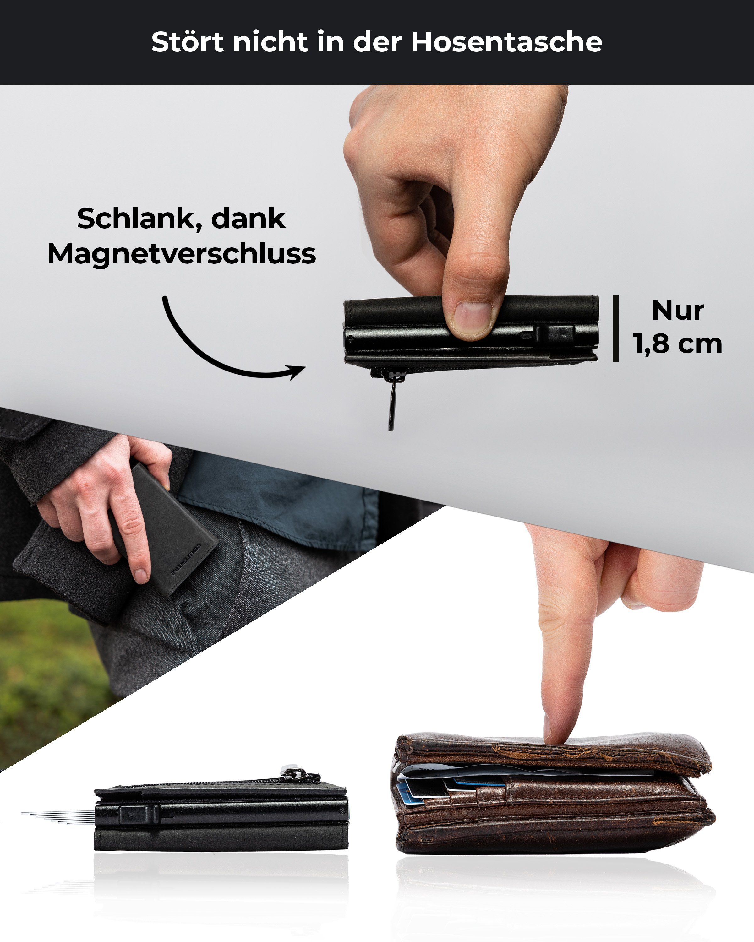 Gentlemen's Geldbörse Cardholder - Kreditkartenetui mit Münzfach & RFID-Schutz Smart Wallet, Kleiner Geldbeutel für Herren - Herren Portemonnaie mit Scheinfach