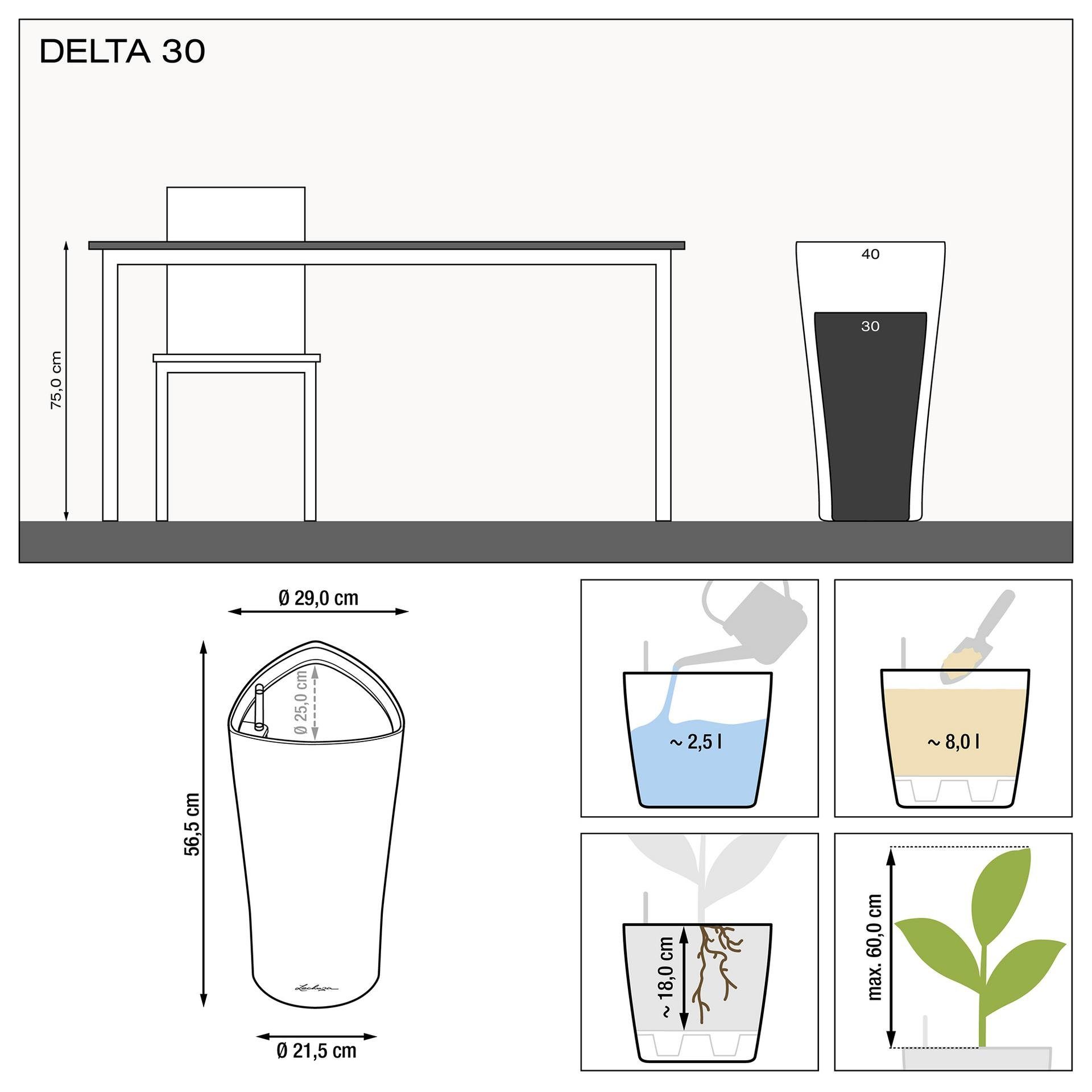 Lechuza® Blumentopf Pflanzsäule Delta 30 weiß hochglanz