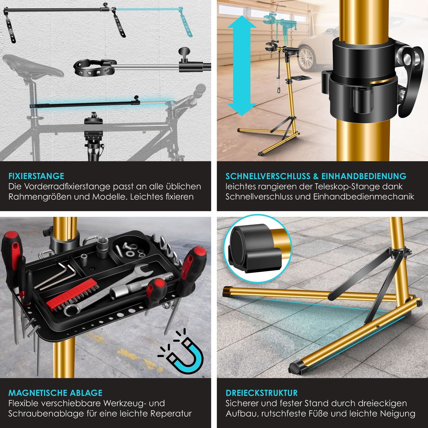 KESSER Fahrrad-Montageständer, Fahrradmontageständer Profi Reparaturständer Aluminium