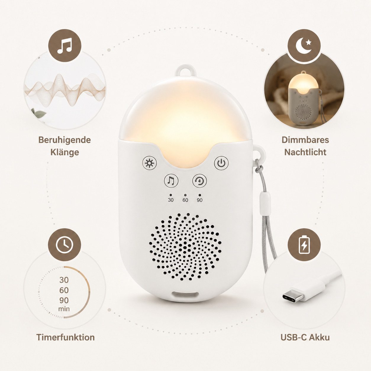 Fyrove Geräuschmaschine für Babys Einschlaf- und Durchschlafhilfe (Soundgerät, Baby-Nachtlicht für Kinderzimmer, Reisen und Abendroutine, 500 mAh, USB-C, Timer, – Bild 3 von 5