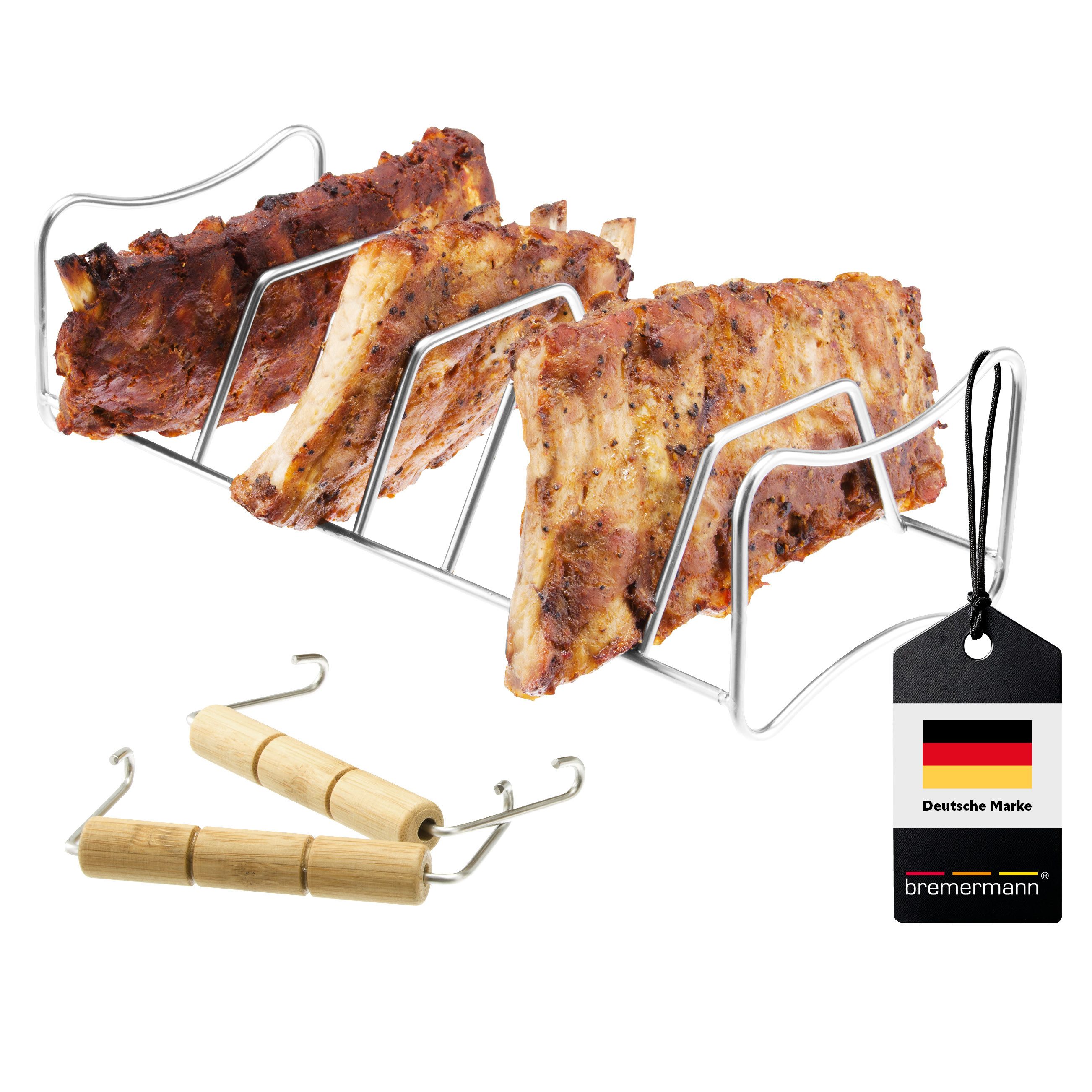Grillguthalter Spare Ribs- und Bratenhalter, 2in1, aus Edelstahl mit Tragegriffen