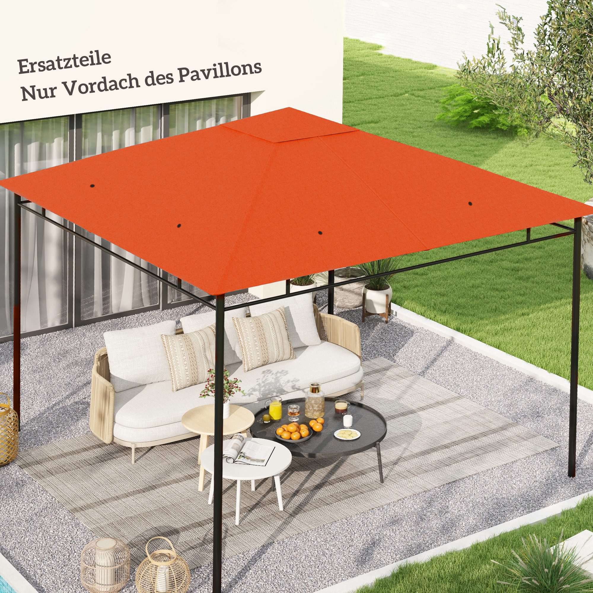 Outsunny Pavillon-Ersatzdach Pavillonabdeckung, Orange, 180 g/m², 295 x 295 cm (Ersatzdach, Pavillondach), 298x295 für Metall-Gartenpavillon