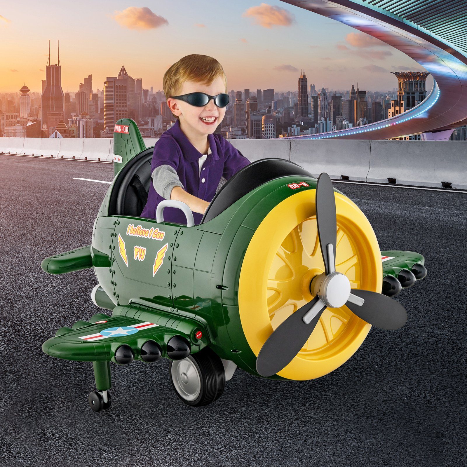 COSTWAY Elektro-Kinderauto Elektroflugzeug, mit Propeller, Flugzeugspielzeu günstig online kaufen