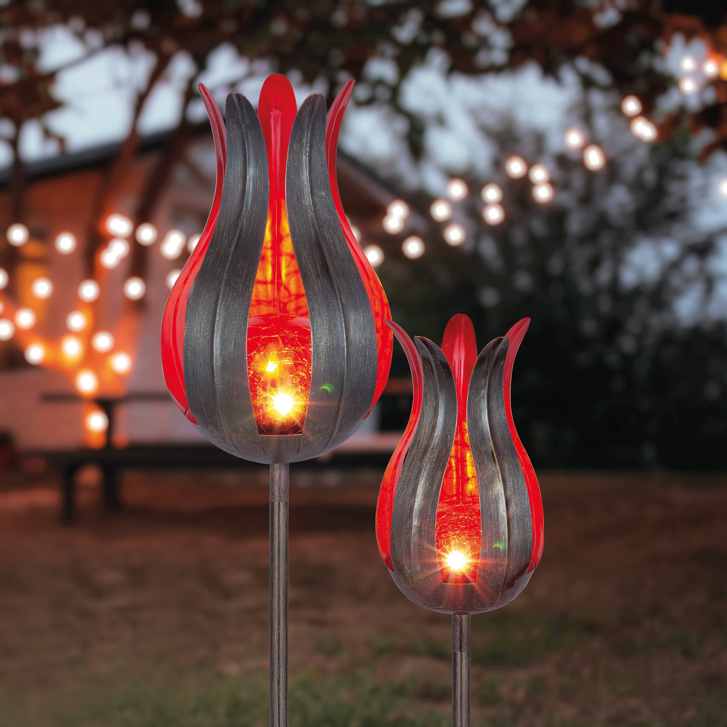 esotec LED Gartenleuchte Metall Solar Stableuchten Lilie rot H110+120cm Bru günstig online kaufen