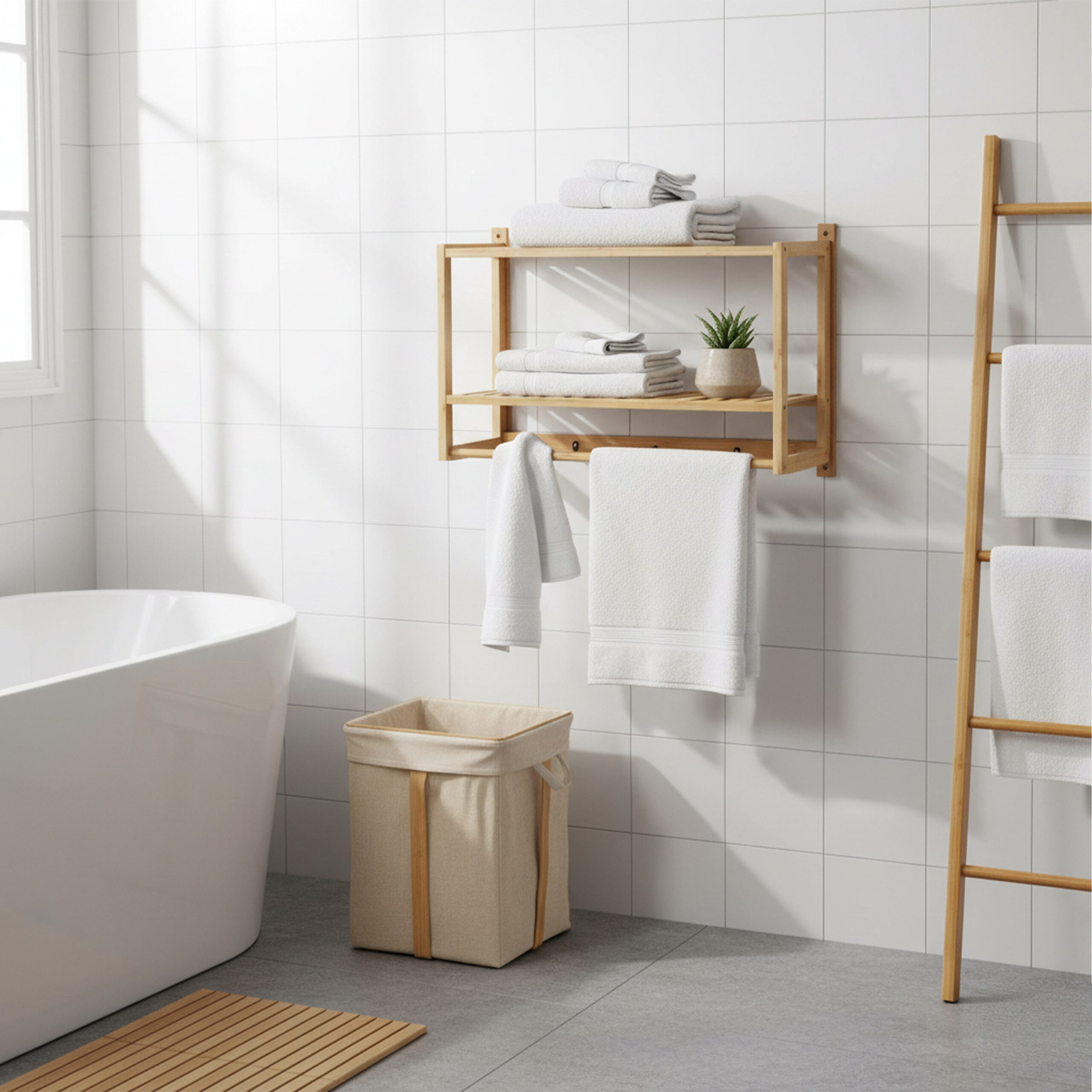 relaxdays Wandregal Bad mit Haken & Handtuchstange