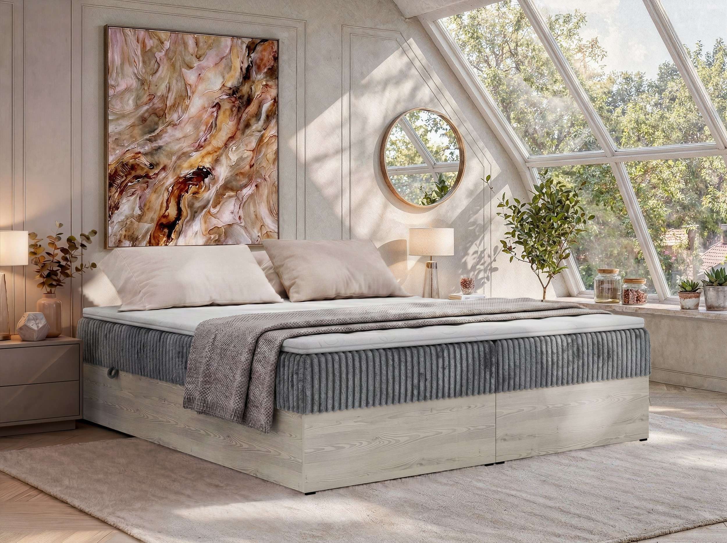 MKS MÖBEL Boxspringbett NORDIC ZERO (Set, Bett, Polsterbett mit integrierten Matratzen, 2 Bettkästen, H3/H4), Topper T25 oder Visco optional, ohne Kopfteil