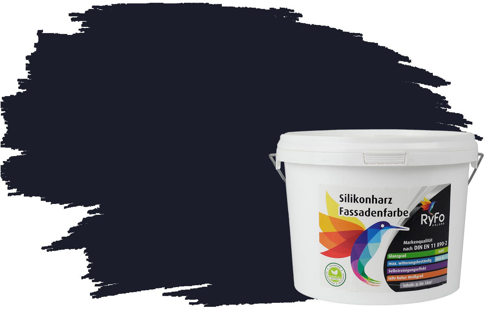 RyFo Colors Fassadenfarbe Silikonharz Fassadenfarbe Schwarzblau 3l, 1 L ca. 6 m², Wasserabweisend, diffusionsfähig, schützt vor Schmutz, UV-beständig