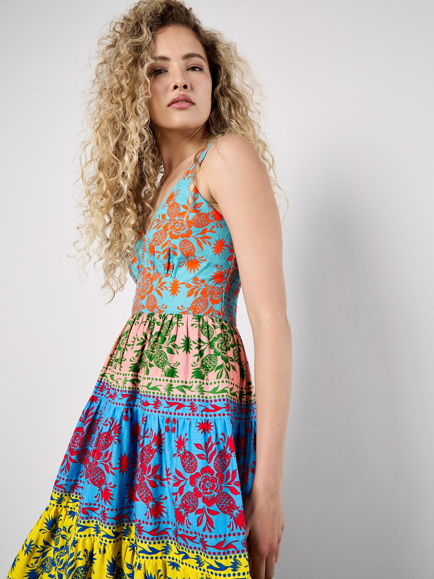 Apricot Maxikleid Colour Pop Ananas Cami Maxikleid Bordüre