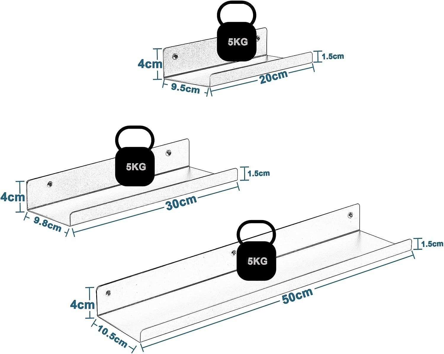 EUGAD Wandregal, Set 3-tlg., schwebendes Regal aus Metall schwarz