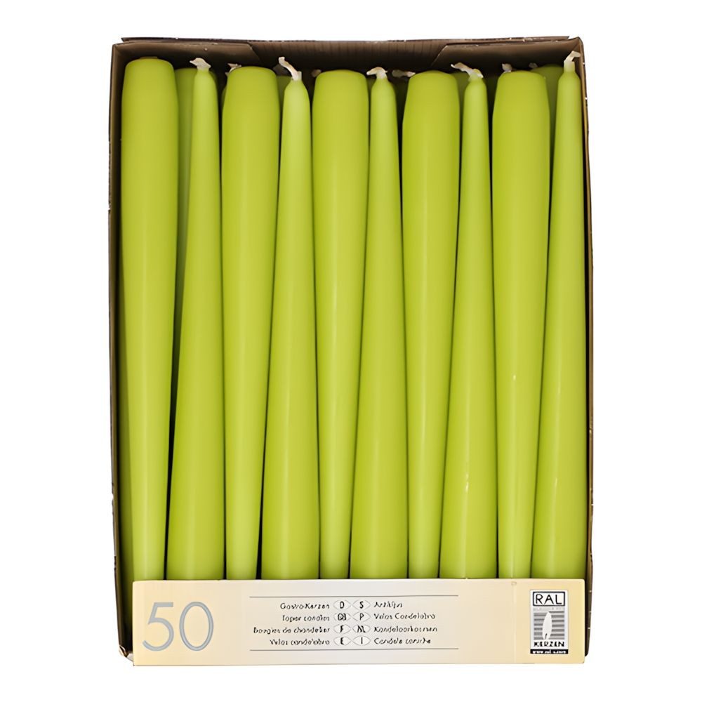 PAPSTAR Spitzkerze Leuchterkerzen Ø 2,2 cm, 25 cm limonengrün 50 Stk