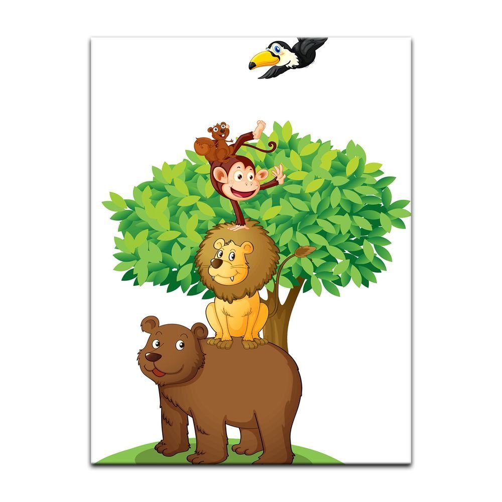 Bilderdepot24 Leinwandbild Kinderbild - Baum mit Tieren II, Tiere