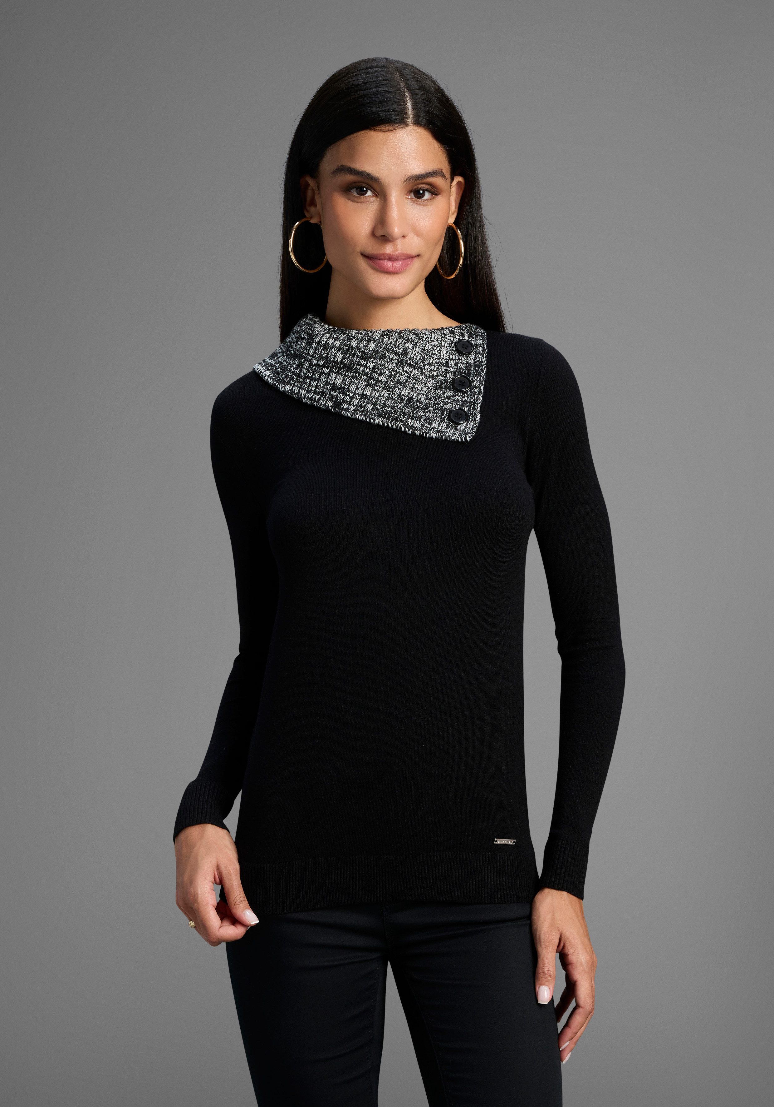 Bruno Banani Strickpullover mit offenem Rollkragen - NEUE KOLLEKTION günstig online kaufen