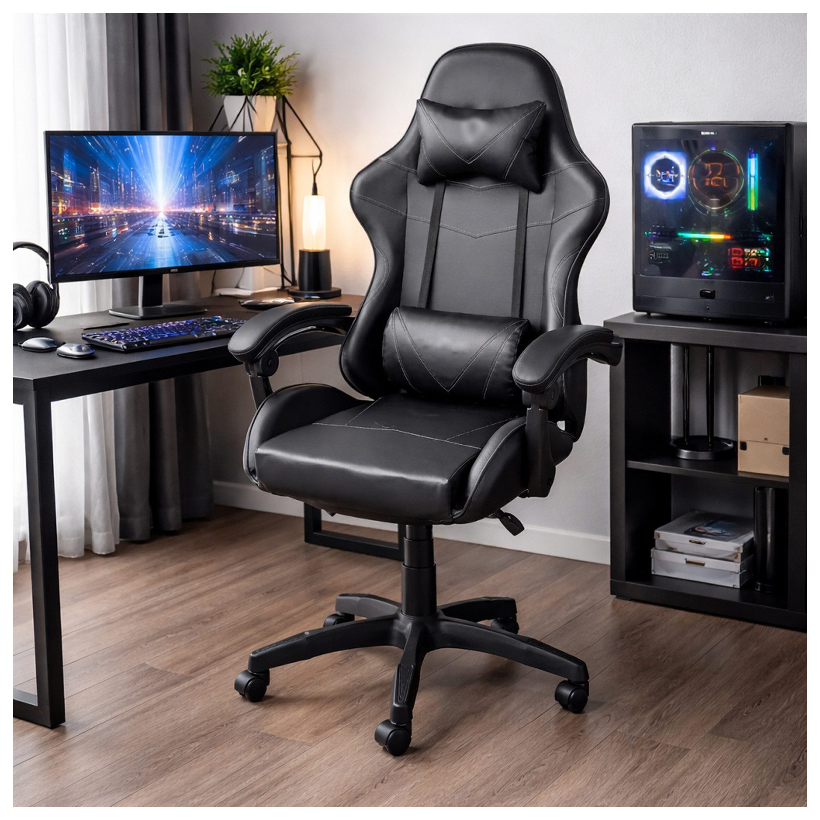 Gaming-Stuhl Drehstuhl Kunstleder Schwarz