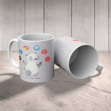 Mr. & Mrs. Panda Tasse Social Media Manager Herz - Grau Pastell - Geschenk, Kaffeetasse, Bec, Keramik, Langlebige Designs