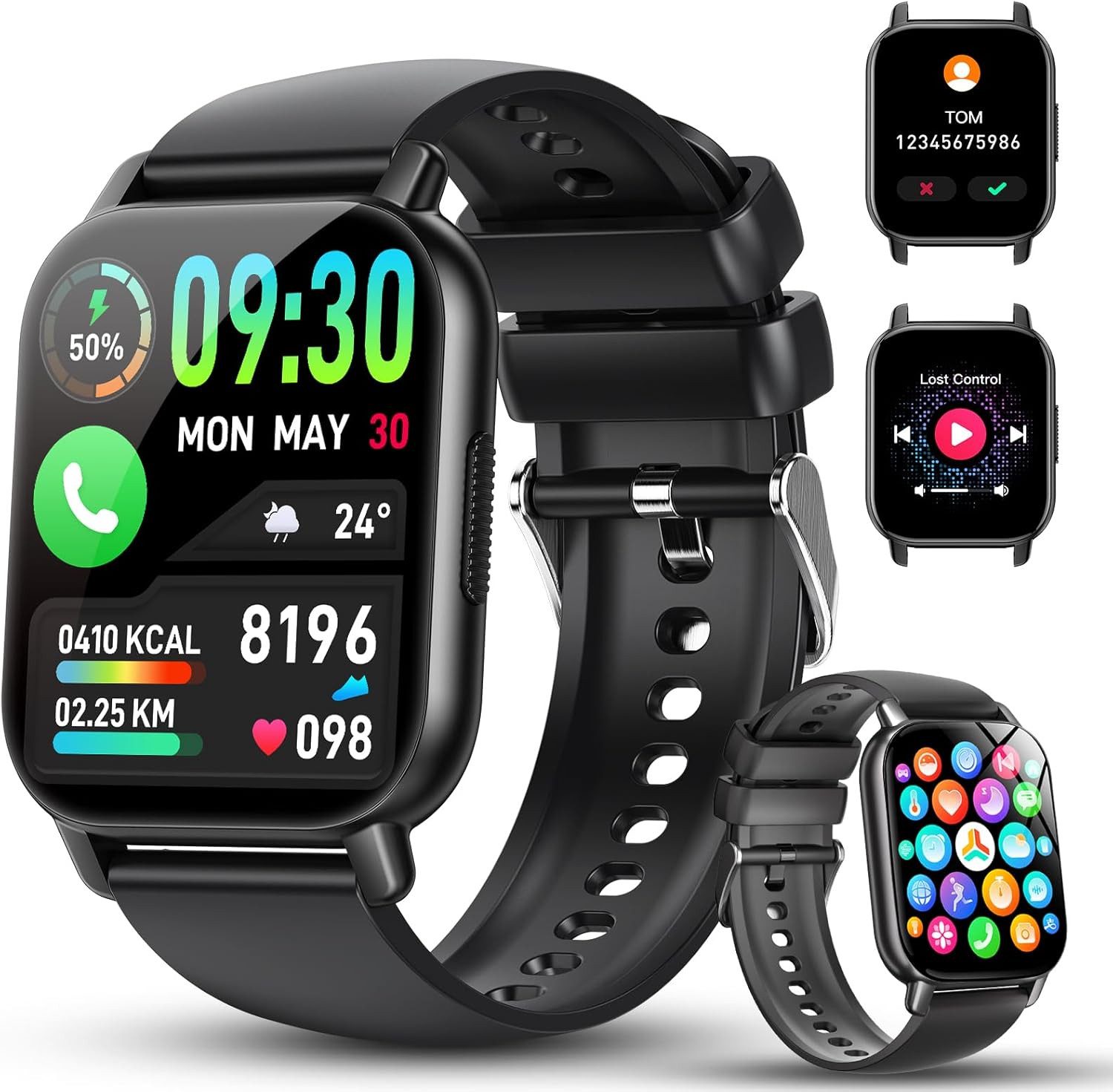 WeurGhy Y6 Smartwatch (4,8 cm, android ios), Smartwatch Herren Bluetooth Anruf Fitnessuhr 1 85 Zoll HD Display IP68