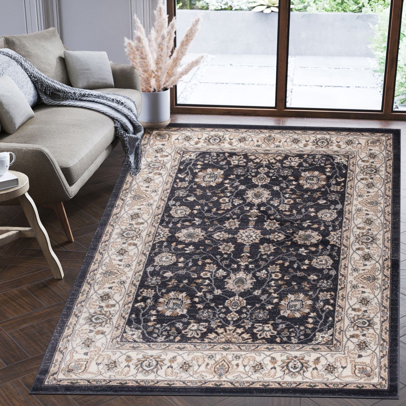 Orientteppich Oriente Teppich - Traditioneller Teppich Orient Schwarz Grau, Mazovia, 180 x 250 cm, Geeignet für Fußbodenheizung, Pflegeleicht, Wohnzimmerteppich