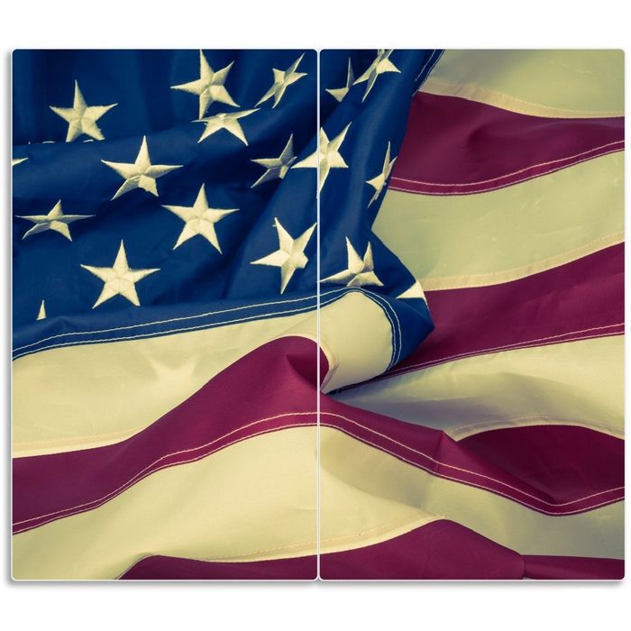 Wallario Herd-Abdeckplatte Amerikanische Flagge im Wind ESG-Sicherheitsglas (Glasplatte 2 tlg. inkl. 5mm Noppen) verschiedene Größen