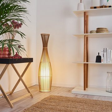 hofstein Stehlampe »Archi« Stehleuchte Vintage Bodenleuchte aus Bambus/Stoff, Natur/Weiß, ohne Leuchtmittel, Ø18cm, E27, im Boho-Style mit Fußschalter am Kabel