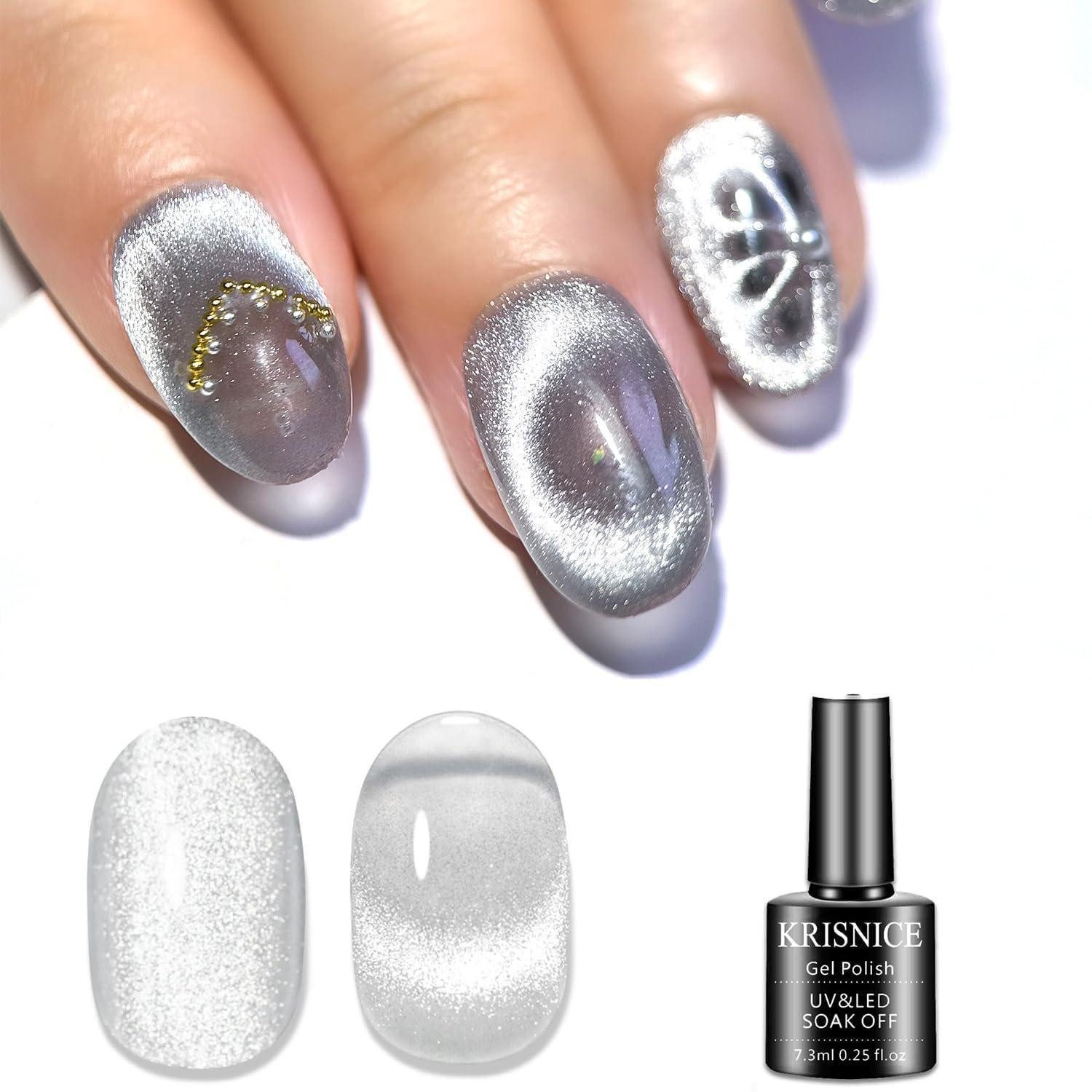 LuxusKollektion UV-Nagellack Cat Eye Gel Nagellack Silber Grau Glitzer 7.3ml