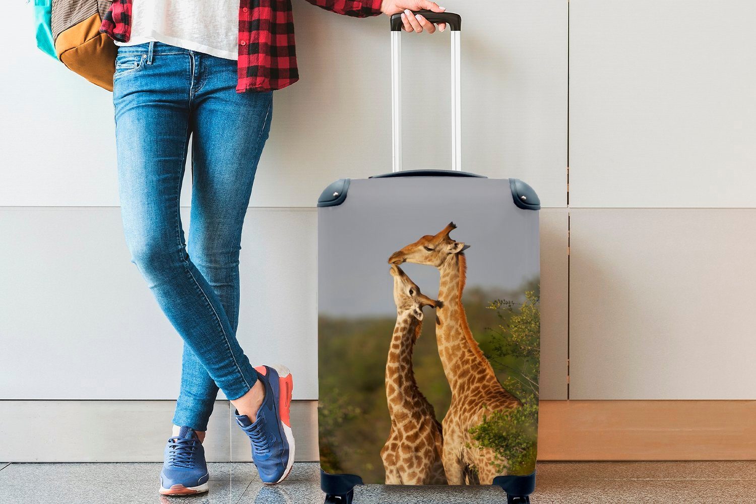 für Baum, Handgepäckkoffer 4 Afrika Ferien, MuchoWow Giraffe Reisetasche mit Rollen, Trolley, rollen, Handgepäck - Reisekoffer -