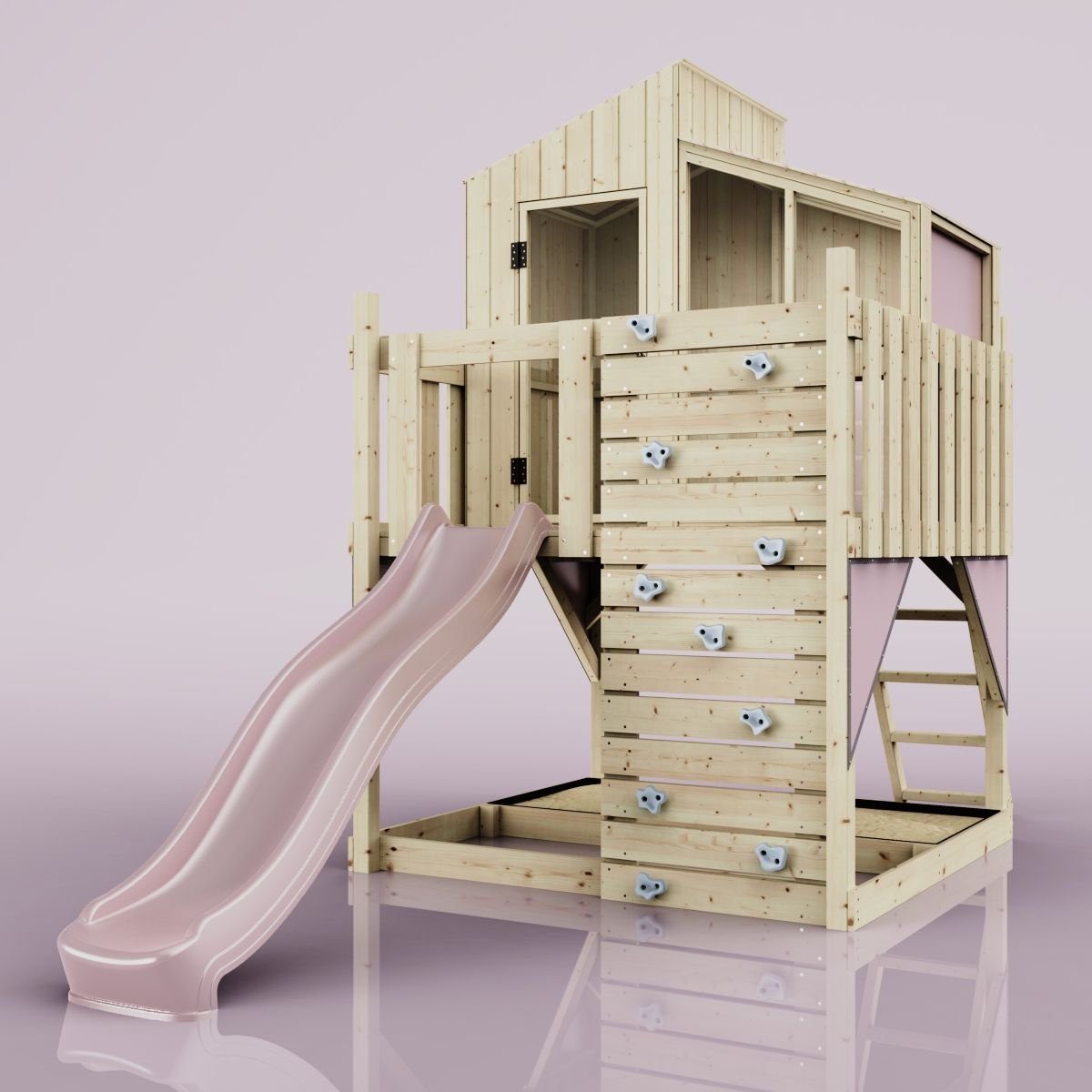OutdoorToys Spielhaus Komet, aus Holz mit Rutsche, Kletterwand