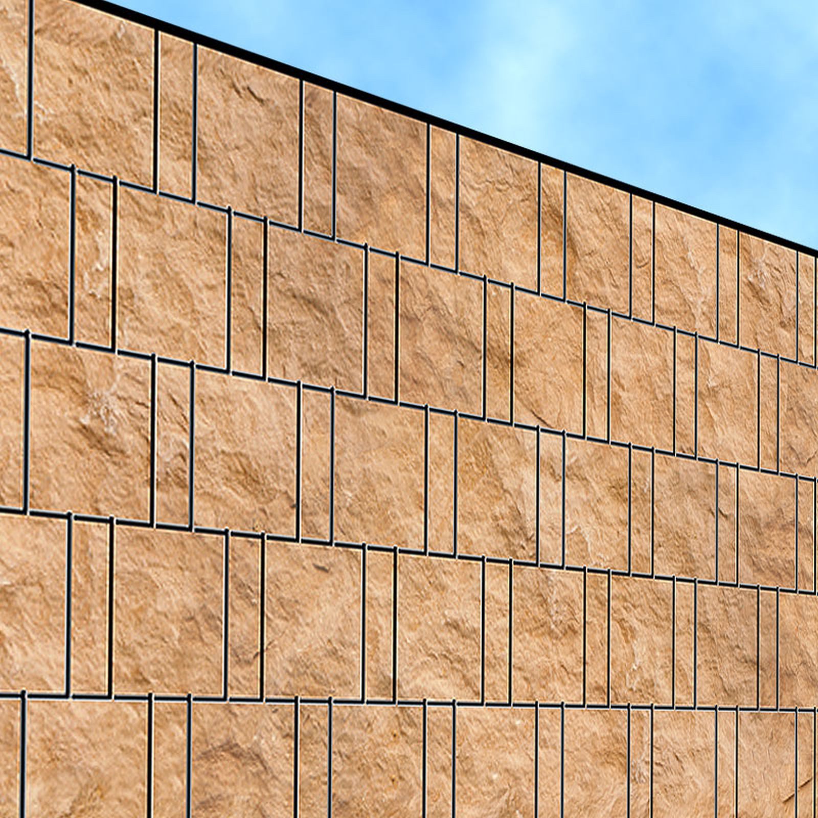 zaunzu Sichtschutzstreifen Sandsteinwand- Bedruckter Sichtschutz 2,5m x 1,8m, (1 Rolle, Motivdruck Sichtschutzstreifen), Fotodruck für Doppelstabgitter
