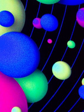 PSYWORK Poster PSYWORK Schwarzlicht Stoffposter Neon "Happy Bubbles", 0,5x0,7m, UV-aktiv, leuchtet unter Schwarzlicht