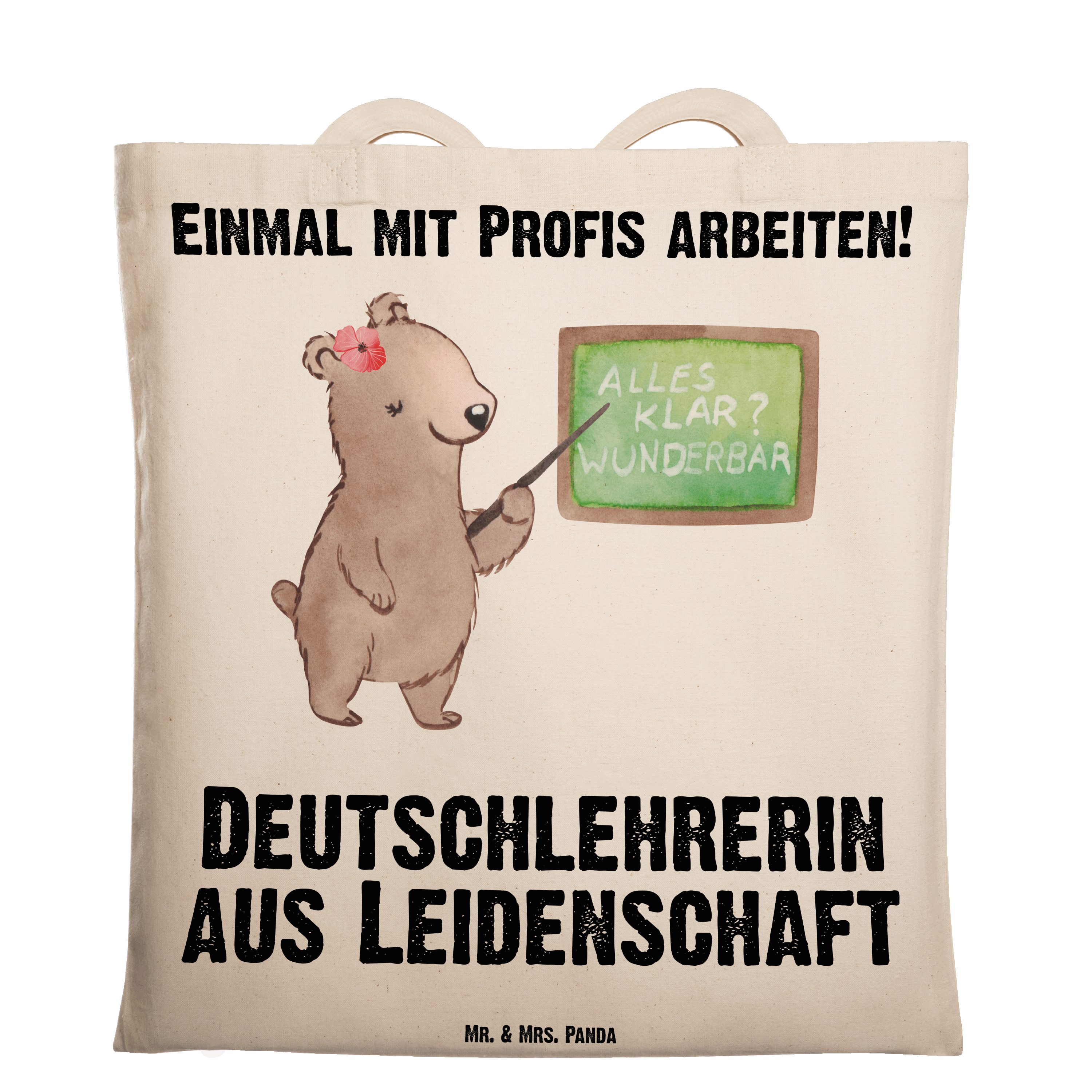 Mr. & Mrs. Panda Tragetasche Deutschlehrerin aus Leidenschaft - Transparent - Geschenk, Deutschunt (1-tlg) | Canvas-Taschen
