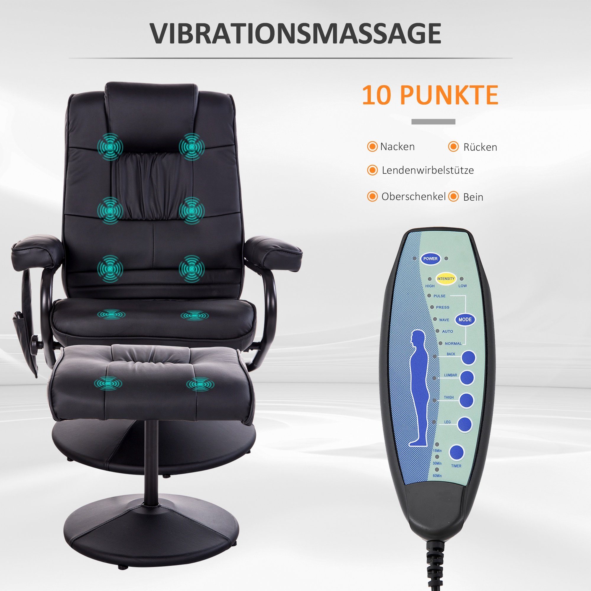 Kann Massagesessel liegen und Hocker Kunstleder 2-St., um HOMCOM (Set, Fernsehsessel drehen sitzen, Relaxliege), 360°