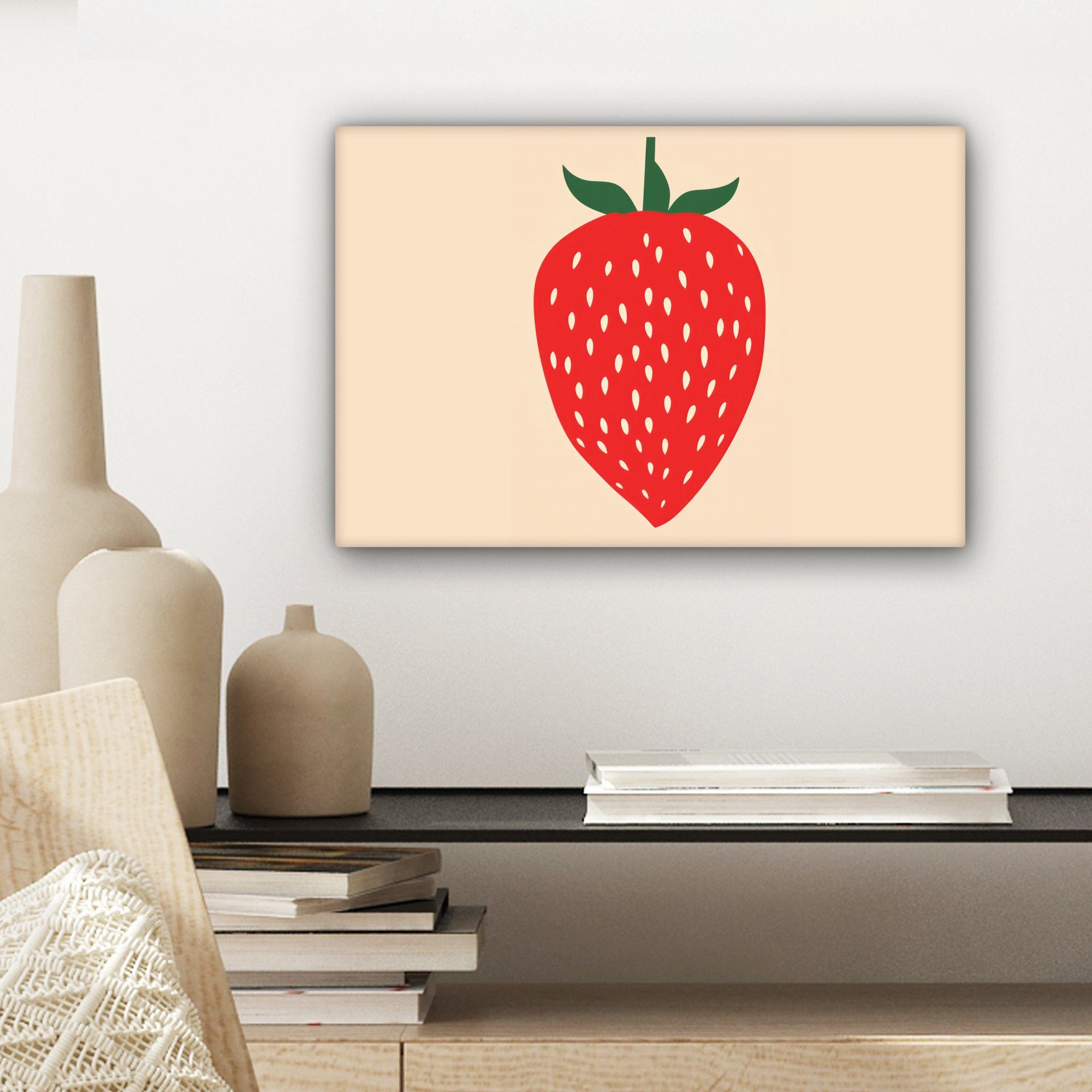 OneMillionCanvasses® Leinwandbild Erdbeere Leinwandbilder, (1 Modern - - cm St), 30x20 Aufhängefertig, Boho, Wandbild - Wanddeko, Rot