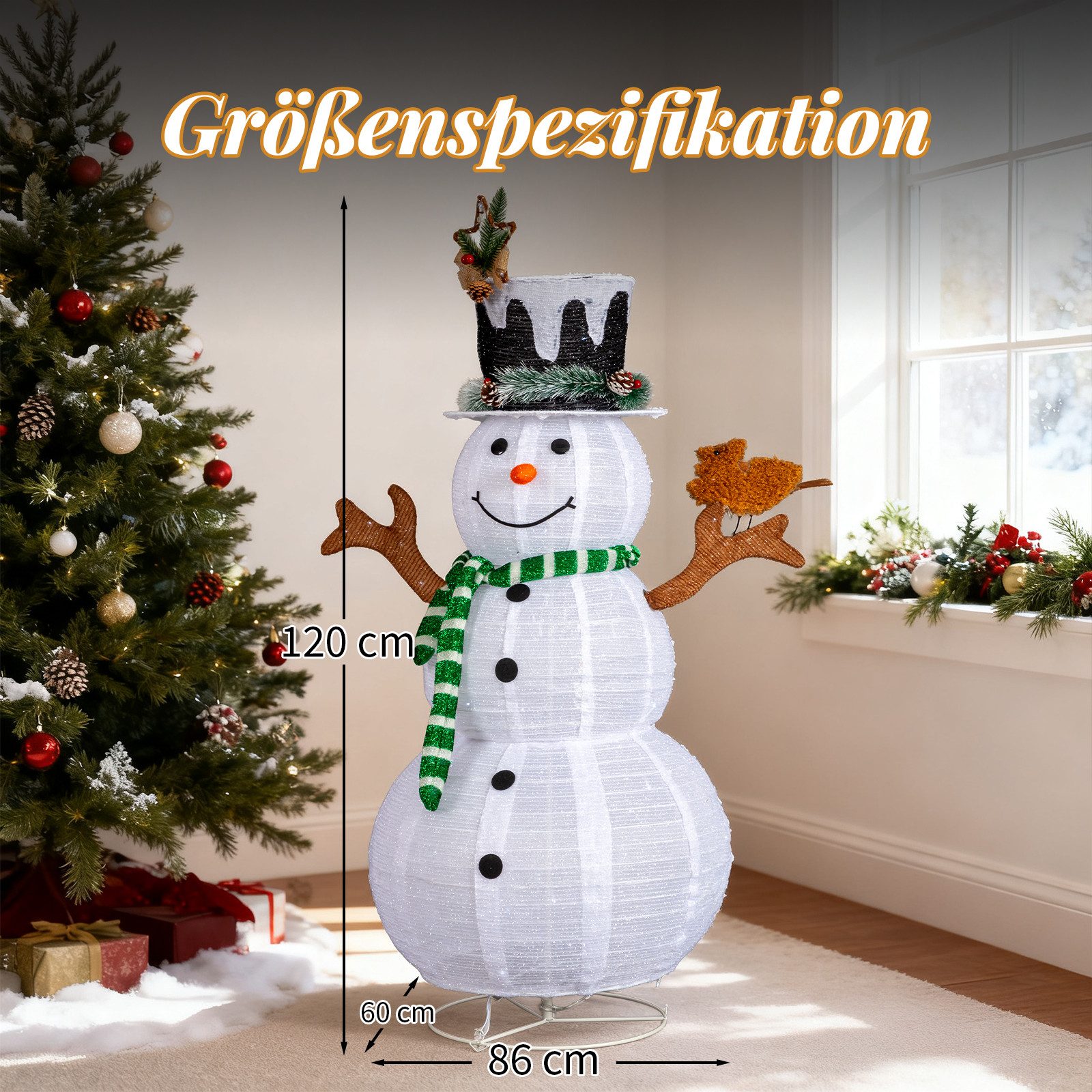 LALAHO Schneemann LED-Schneemann Weihnachten deko, 120cm mit 120 LEDs Weihnachtsbeleuchtung für Innen und Außen – Bild 5 von 5