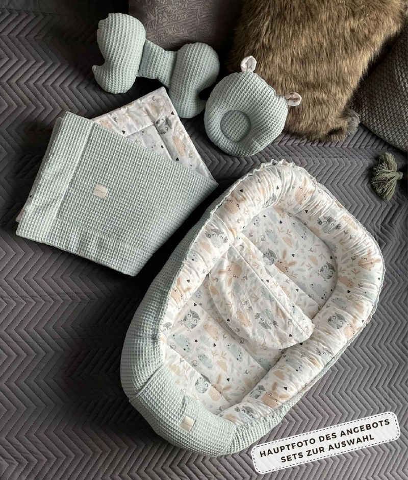 Loolay Bettnestchen Minze WAFFELPIQUE/ HASE Beige Weiß Babynest Babyausstattung, (Reisebett Nestchen SOLO/ o. in PREMIUM Geschenk SETS für Neugeborene, 1-tlg., 4 Jahreszeiten ATMUNGSAKTIVER WAFFELSTOFF Bestseller GESCHENK), LOOLAY® - 100% Europäische Stoffe und Kleinserien-Nähen!