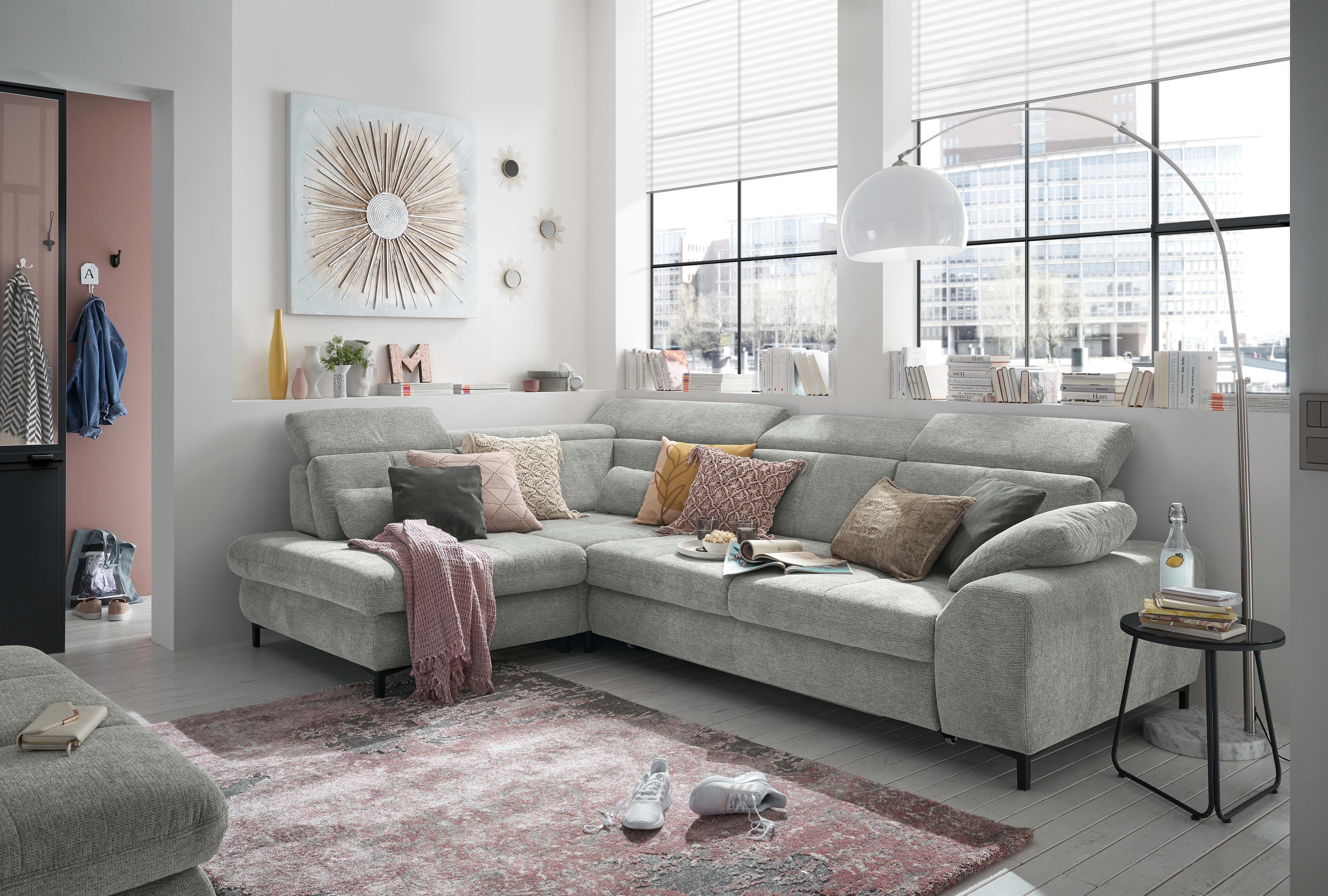 set one by Musterring Ecksofa SO 3400 Sitzhöhe 47cm oder 49cm, Sitztiefe verstellbar, B/T 317/220 cm, Kaltschaumpolsterung, Flachgewebe, whlw. mit Funktionen, Sitzhöhe 47