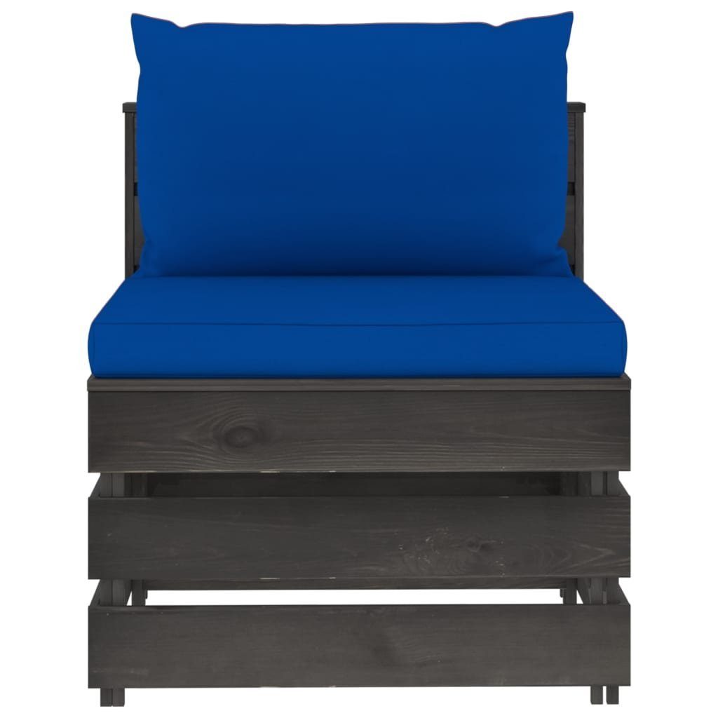 vidaXL Loungesofa Modulares Imprägniertes Blau mit Grau Holz, und Grau Mittelsofa 1 Teile Kissen