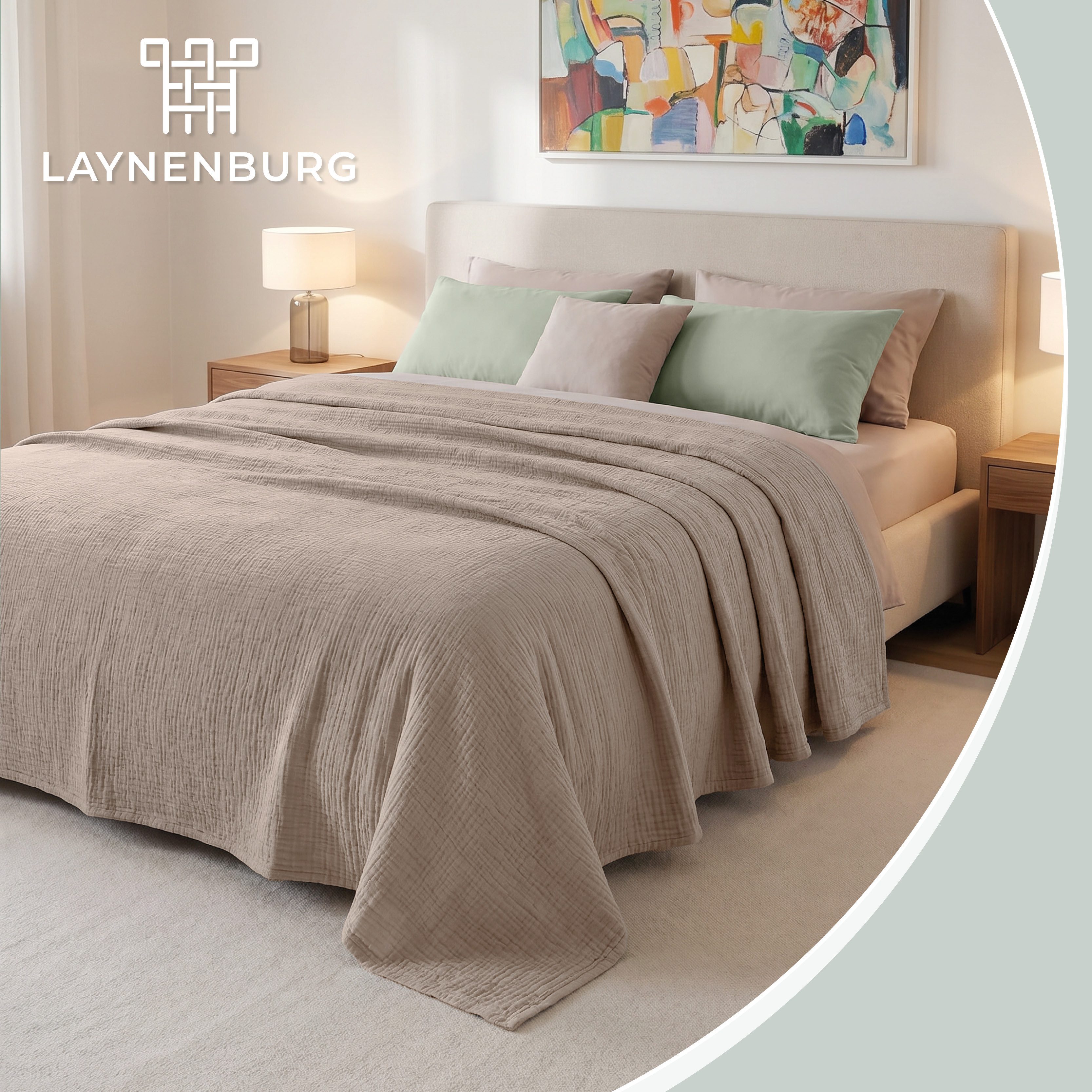 Laynenburg Tagesdecke Musselin aus 100% Baumwolle – Baumwolldecke, Kuscheldecke, Wohndecke als Sommerdecke, Bett-Überwurf, Couch-Überwurf, Sofa-Decke