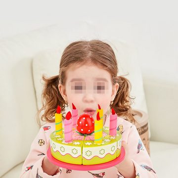 CoolBlauza Spiellebensmittel Hölz Schneiden Geburtstagskuchen Spielzeug, spielen Lebensmittel-Set, (10-tlg., pädagogische Montessori Tea Party Spielzeug), Küche Spielzeug für Kinder