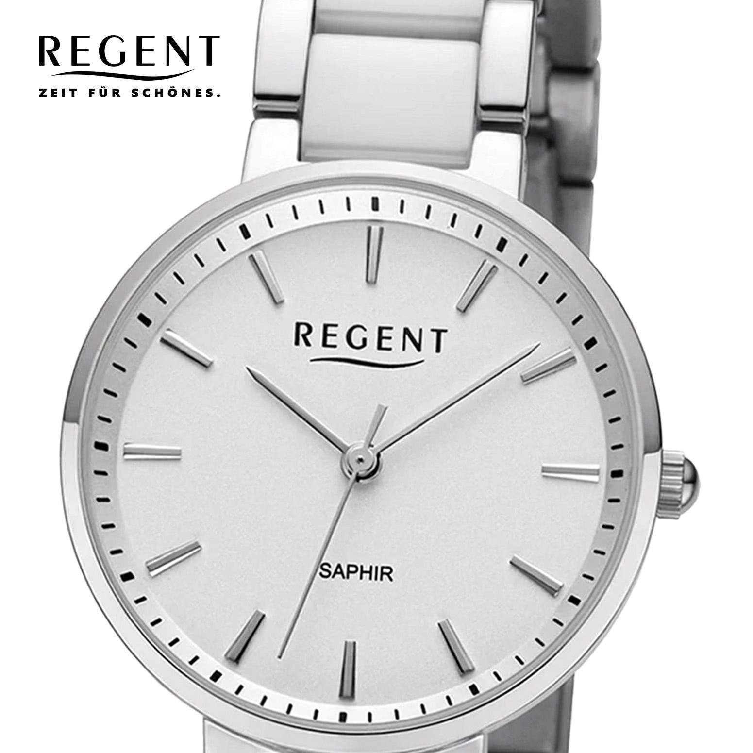 Regent Quarzuhr Regent Damen Armbanduhr Analog, (Analoguhr), Damen Armbanduhr rund, extra groß (ca. 30mm), Keramikarmband